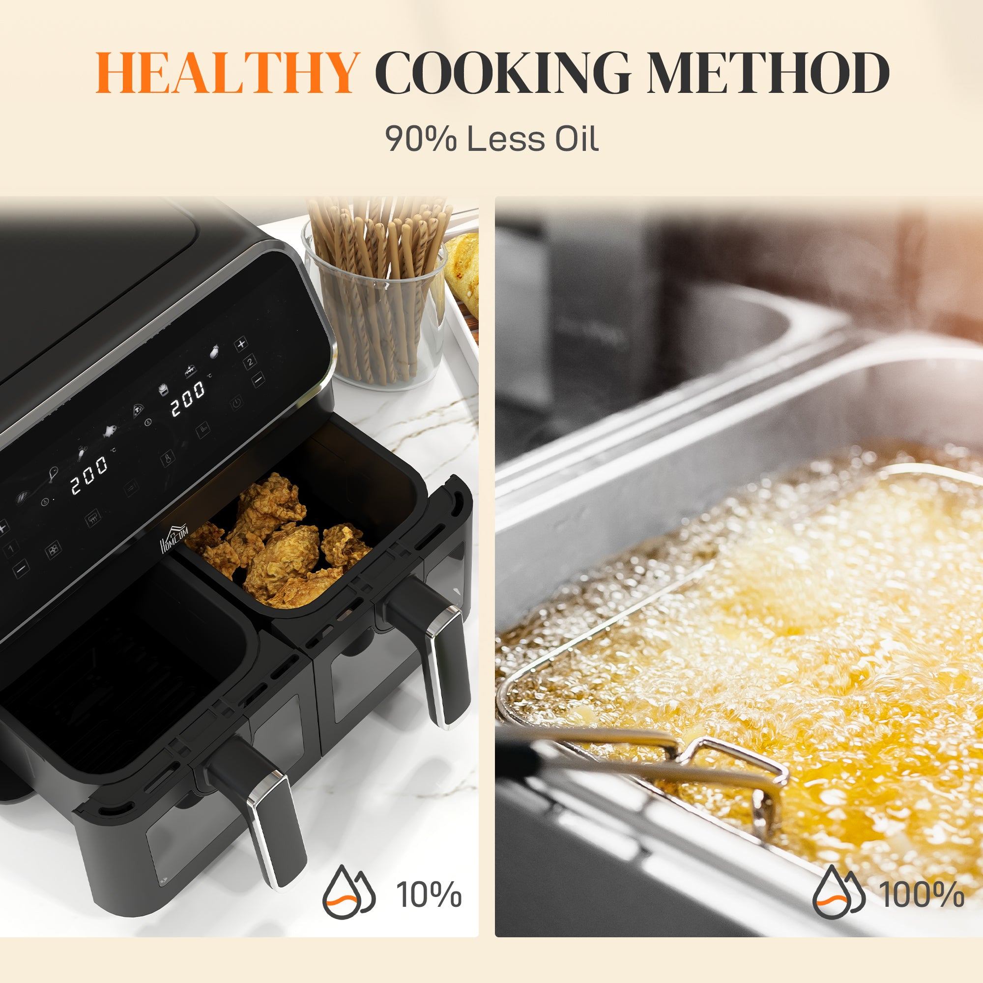 8L Dual Basket Air Fryer, 80-200„ƒ, with Sync Function - Black/Silver