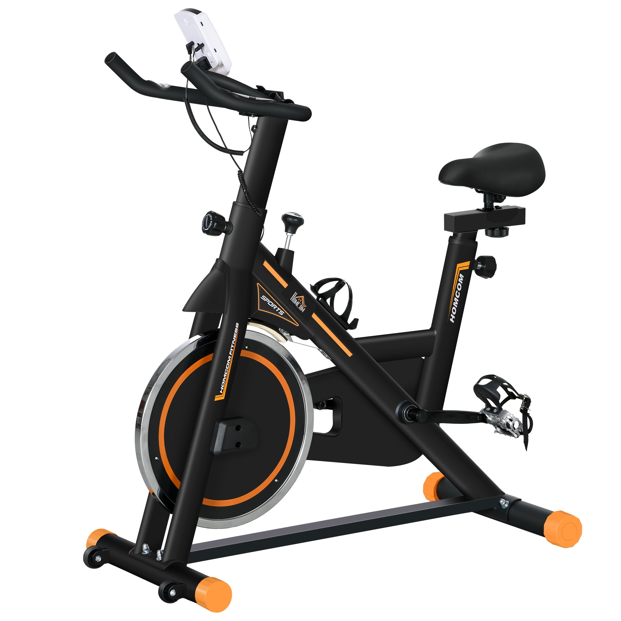 Exercise Bike, Indoor Cycling, with LCD Display, Heart Rate, Sensor - Black and Orange