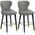 Bar Stools Set of 2, PU Leather Barstools with Back, Footrest and Wood Legs for Kitchen, Counter, Breakfast Bar, Grey