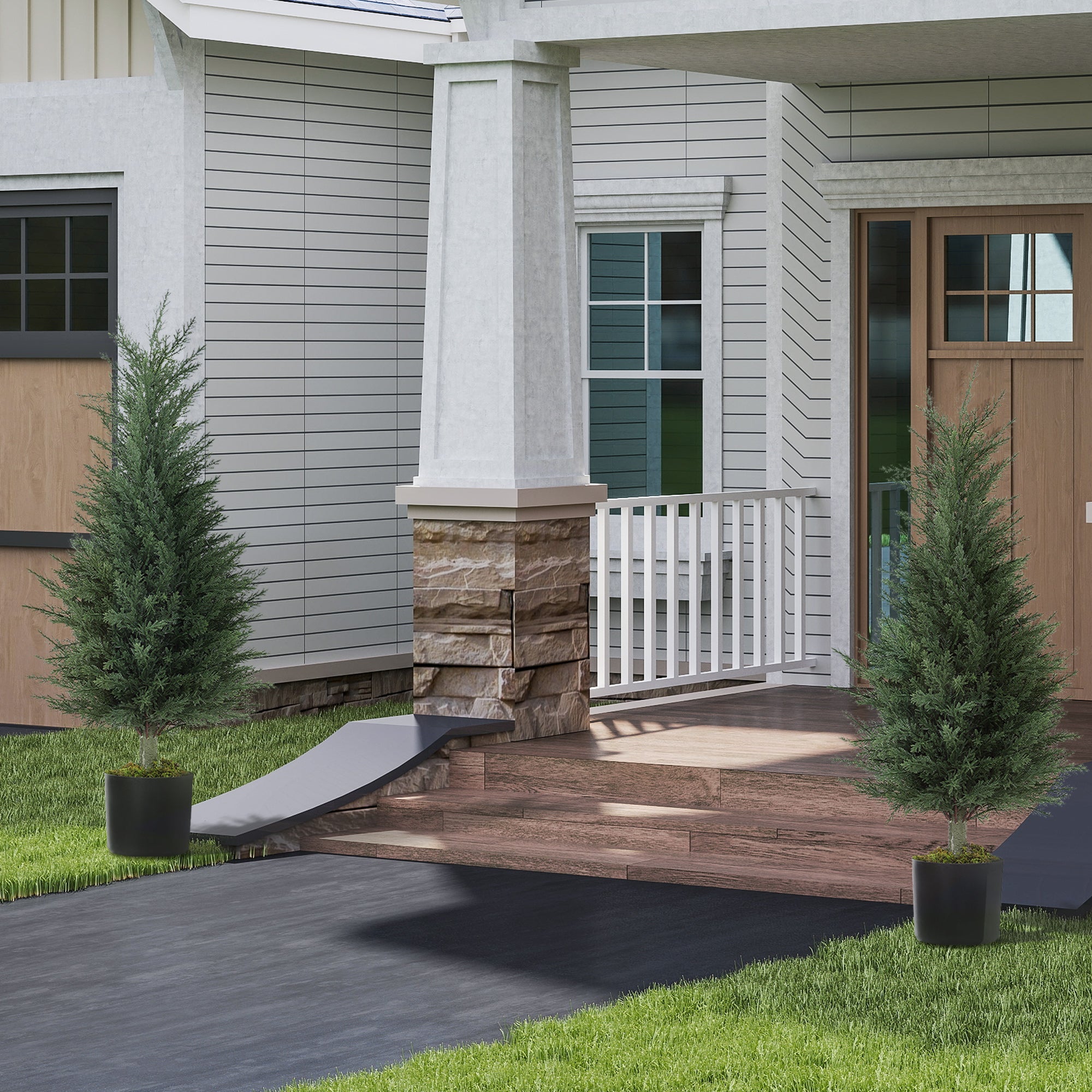 Artificial Cypress Tree, 90 cm Fake Cypress Tree with Plastic Pots, UV-Resistant Faux Plants for Garden Front Porch Decoration, 2 Pack