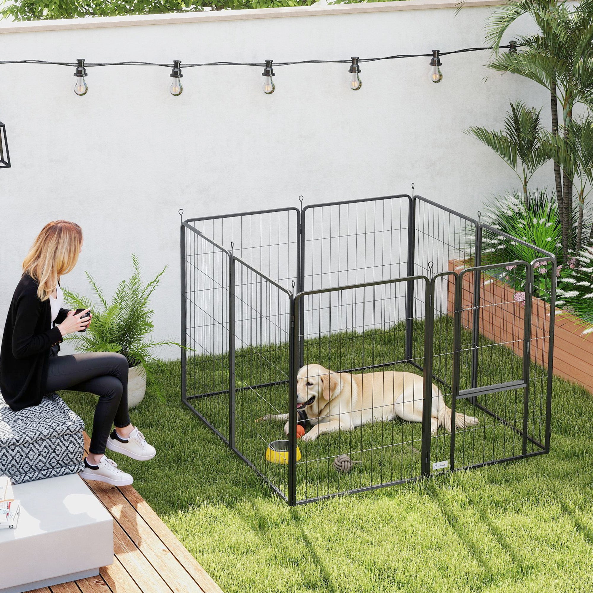 8 Panels Heavy Duty Dog Playpen with Door Indoor Outdoor, for Large Dogs, 100cm High