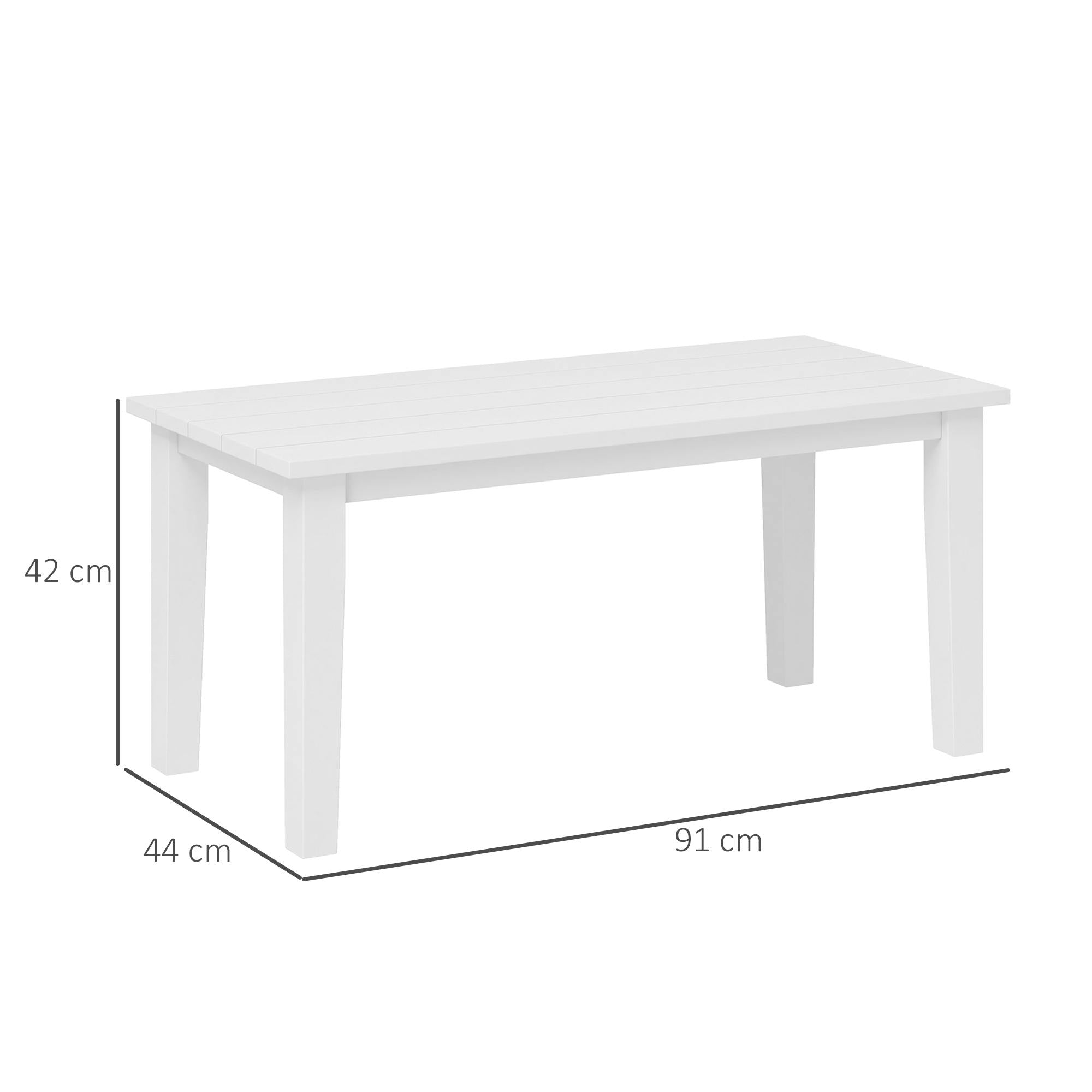 Outdoor Garden Coffee Table, HDPE All-Weather Garden Table, Rectangular Outdoor Table with Slatted Tabletop for Patio, Balcony, 91 x 44 x 42 cm, White