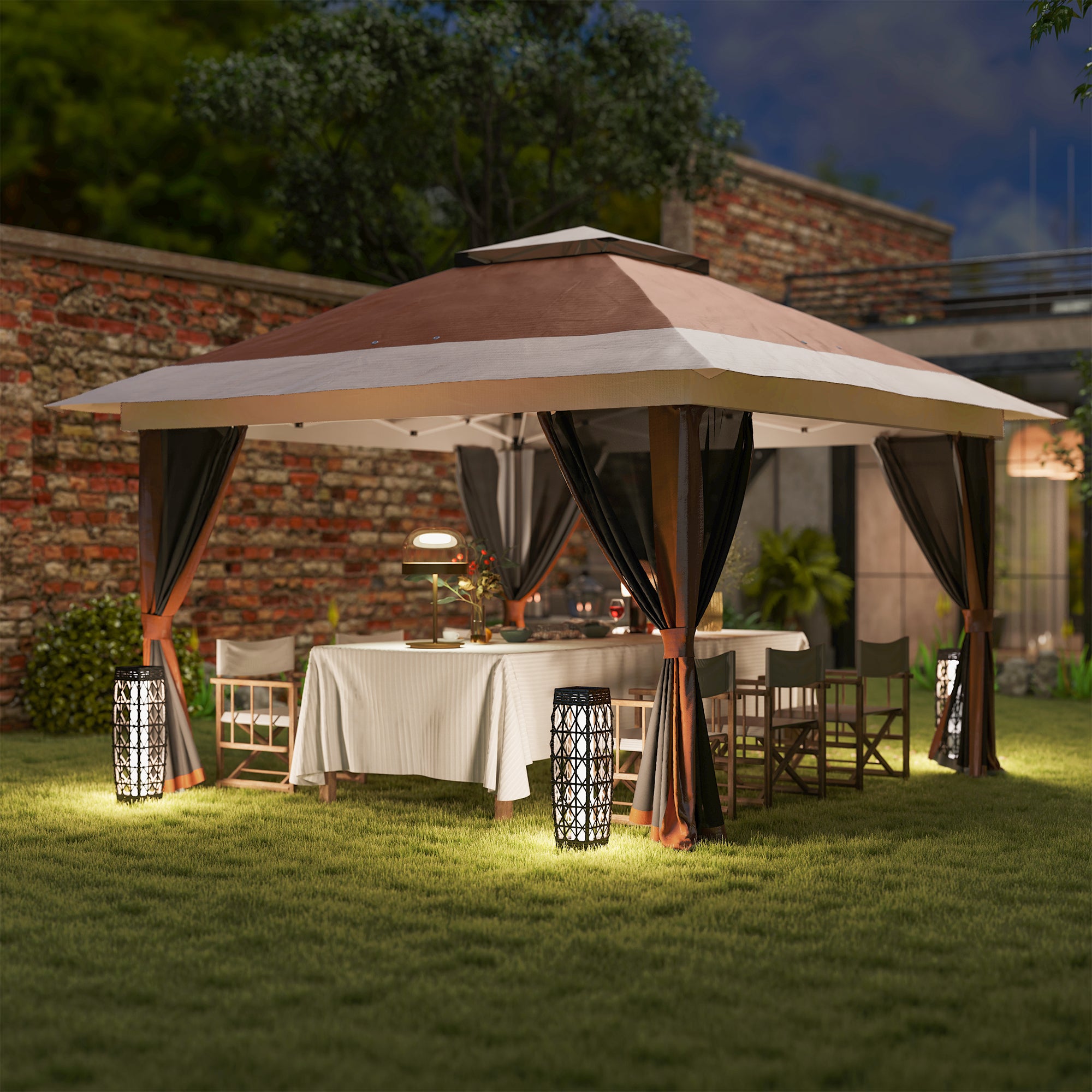 3.6m Pop-Up Gazebo with UPF50+ Canopy and Mesh Lining - Brown