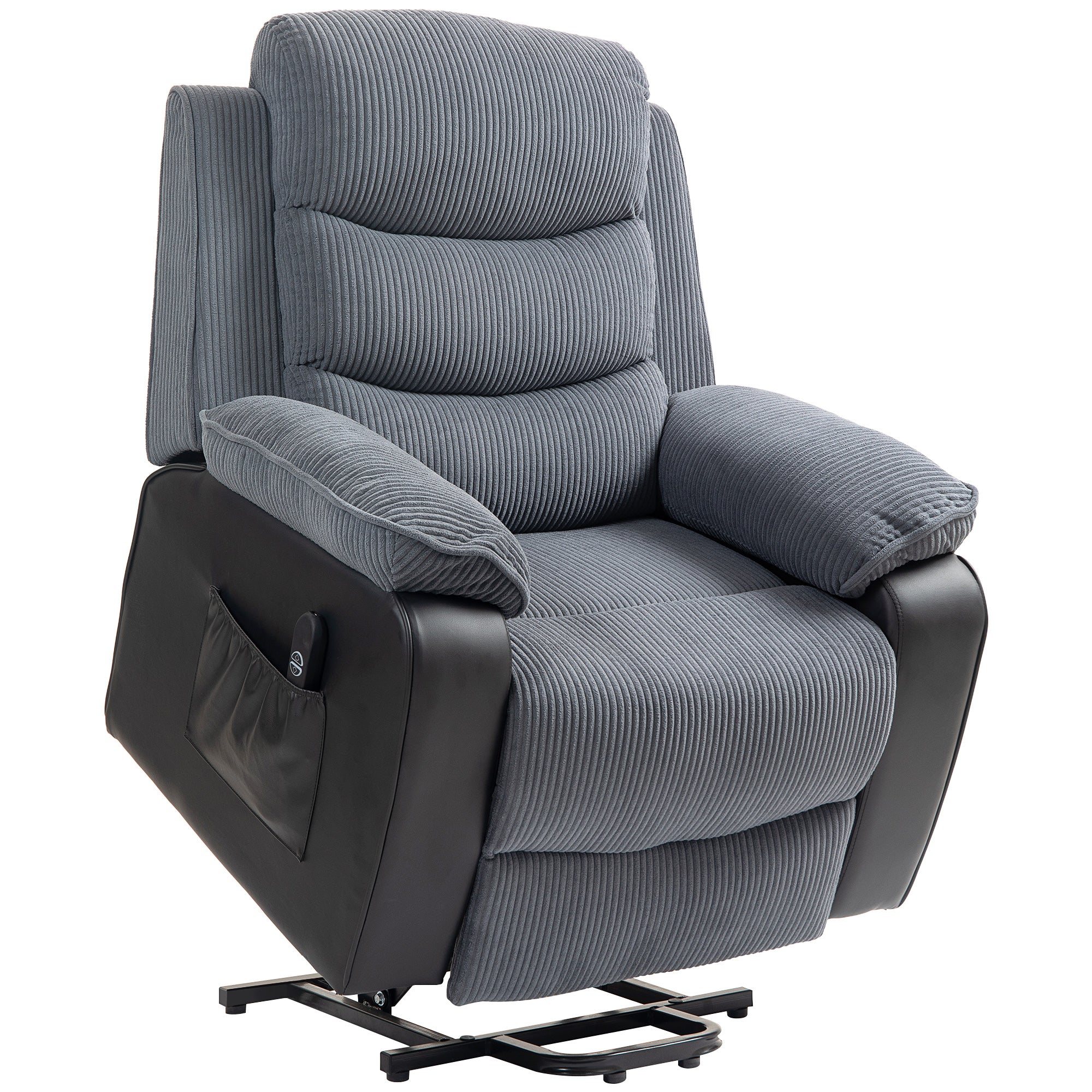 Overstuffed Corduroy Electric Lift Chair - Dark Grey