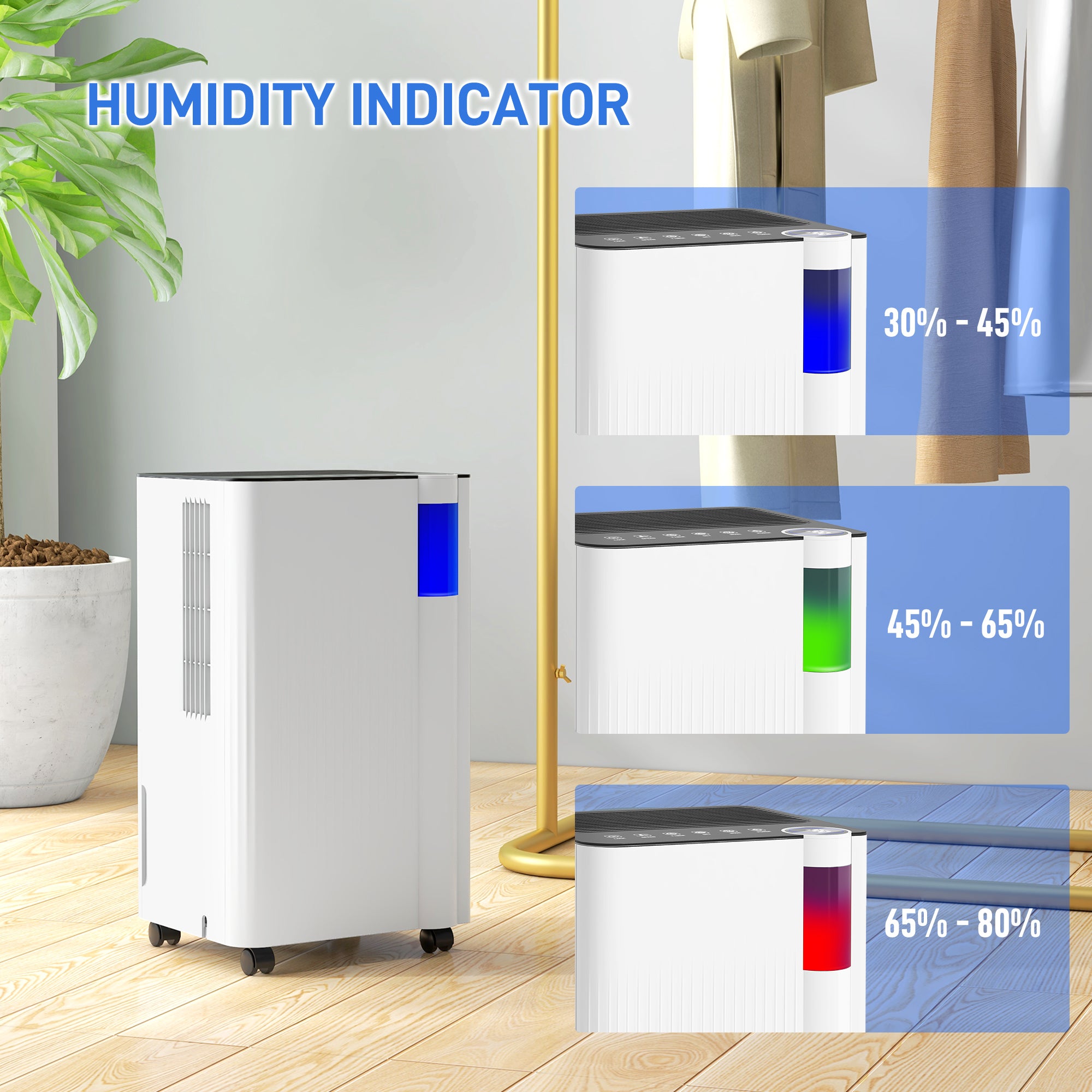 12L/Day Dehumidifier with Continuous Drainage, 2L Water Tank, 24H Timer, Digital Humidity Display, Filter, Auto Defrost, Children Lock, Dehumidifier for Home Damp, Bedroom, Laundry Drying