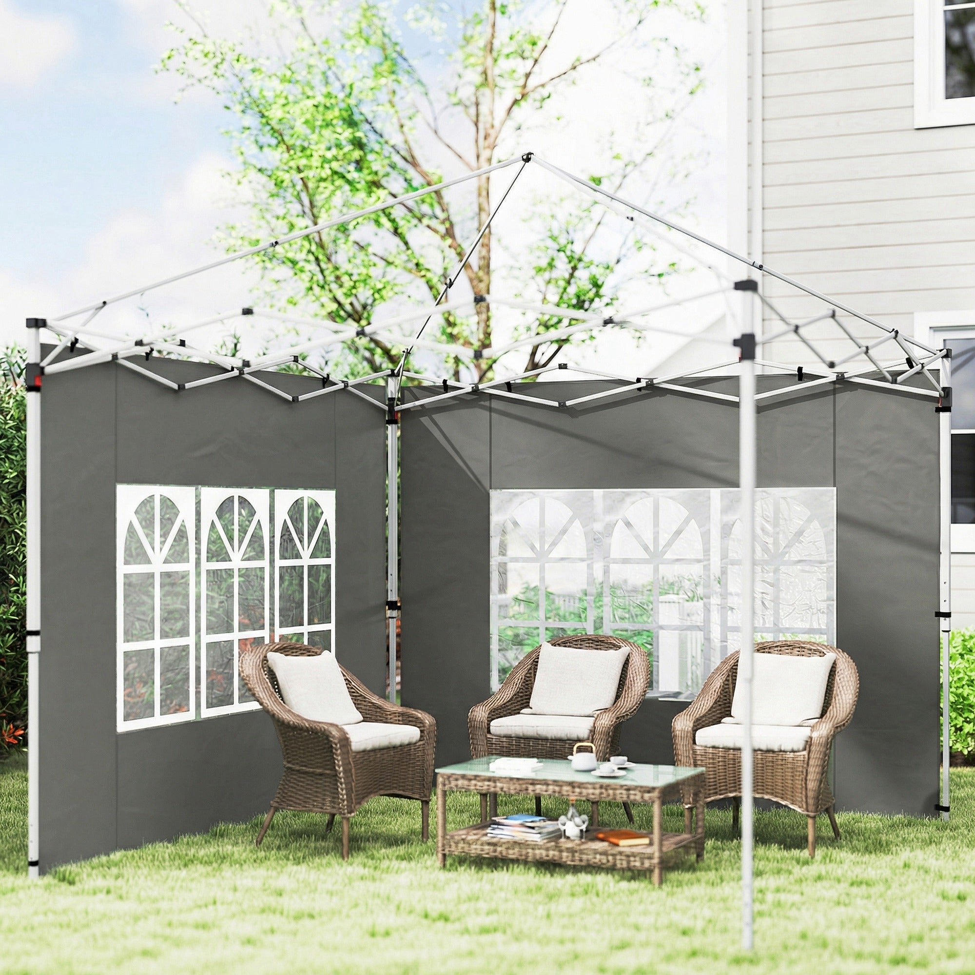 Gazebo Side Panels, Sides Replacement with Window for 3x3(m) or 3x4m Pop Up Gazebo, 2 Pack, Dark Grey
