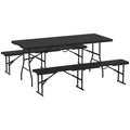 Portable Folding Rattan Effect Picnic Table Set for Outdoor Dining - Black