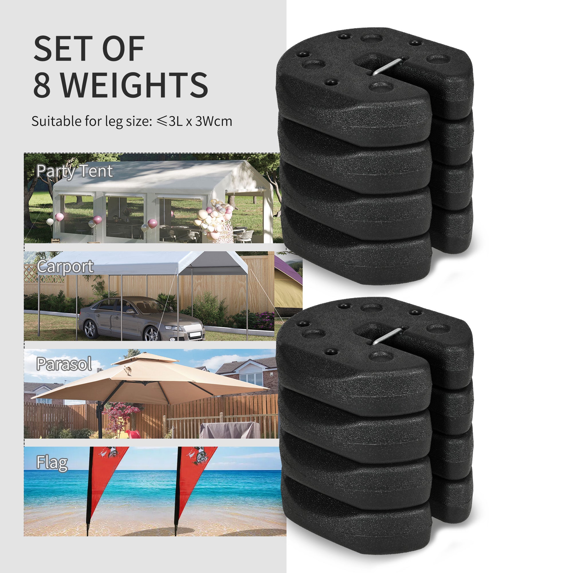 Gazebo Weights Set of 8, 24KG Weights for Gazebo Legs with Reinforce Pins and Carry Belt, for Gazebos Shelters Marquees Tents