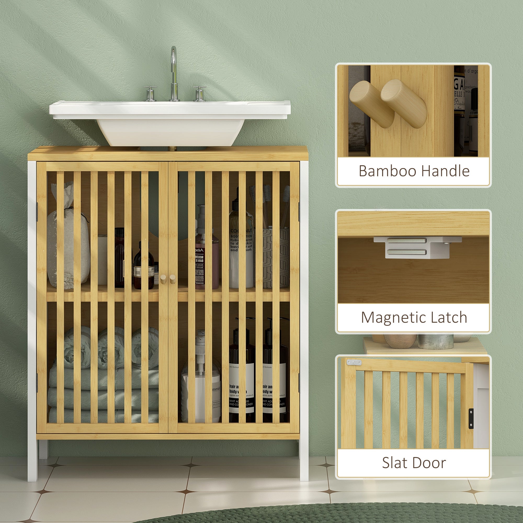 Bamboo-Blend Retro Cut-Out Under Sink Cabinet