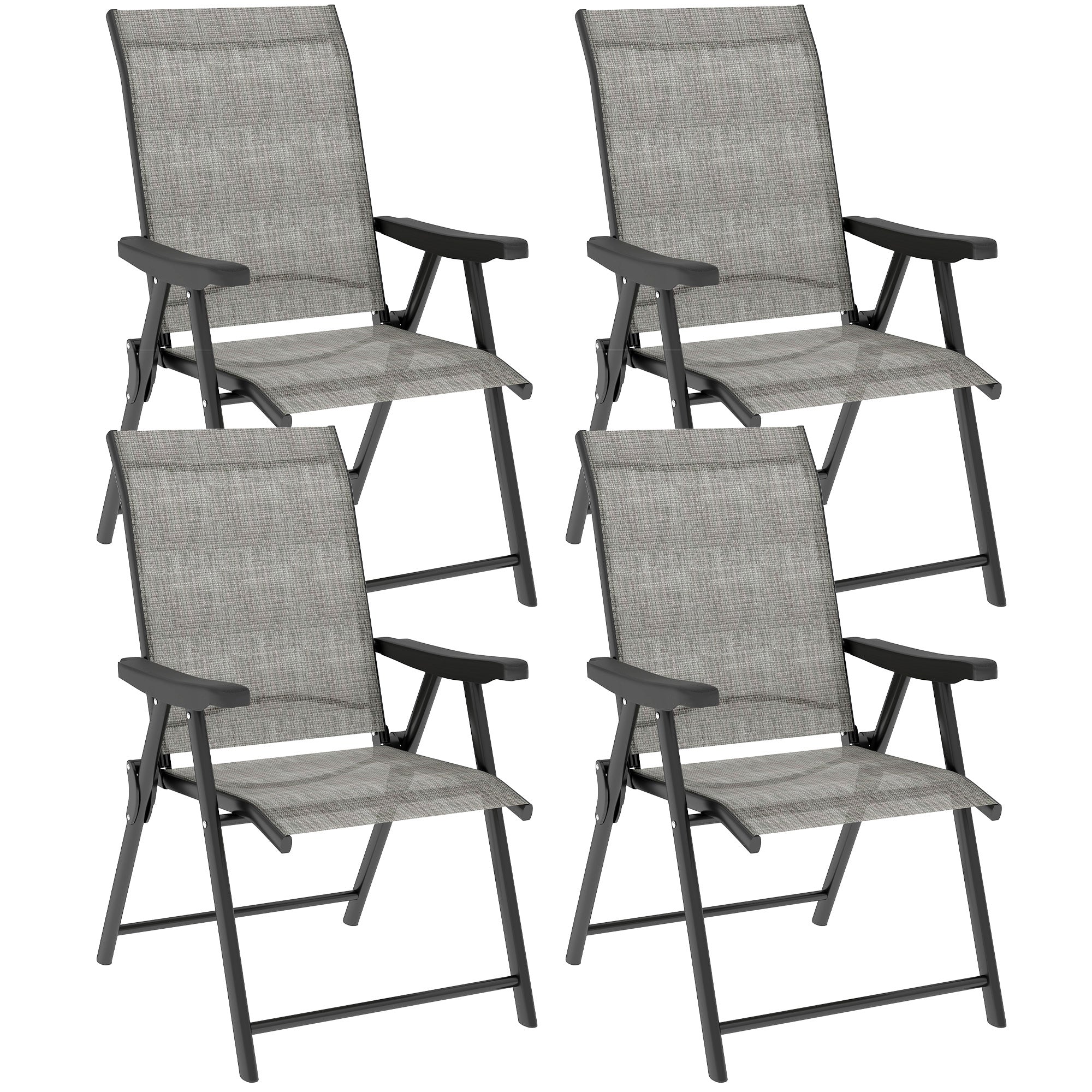 Set of 4 Folding Outdoor Chairs with Breathable Mesh Seats - Black Grey