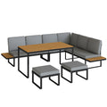 Patio Furniture Set Modular Garden Sofa Set 6 Pieces with Dining Table for Outdoor Patio Grey