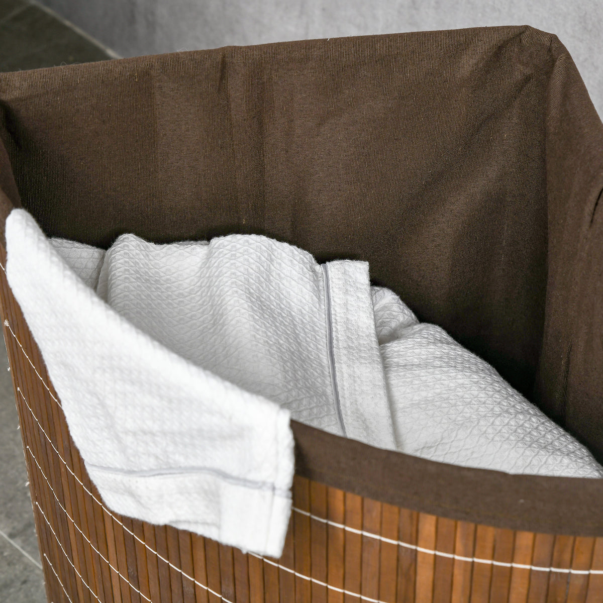 Bamboo Laundry Basket with Lid 55L Corner Hamper with Removable Washable Lining - Brown