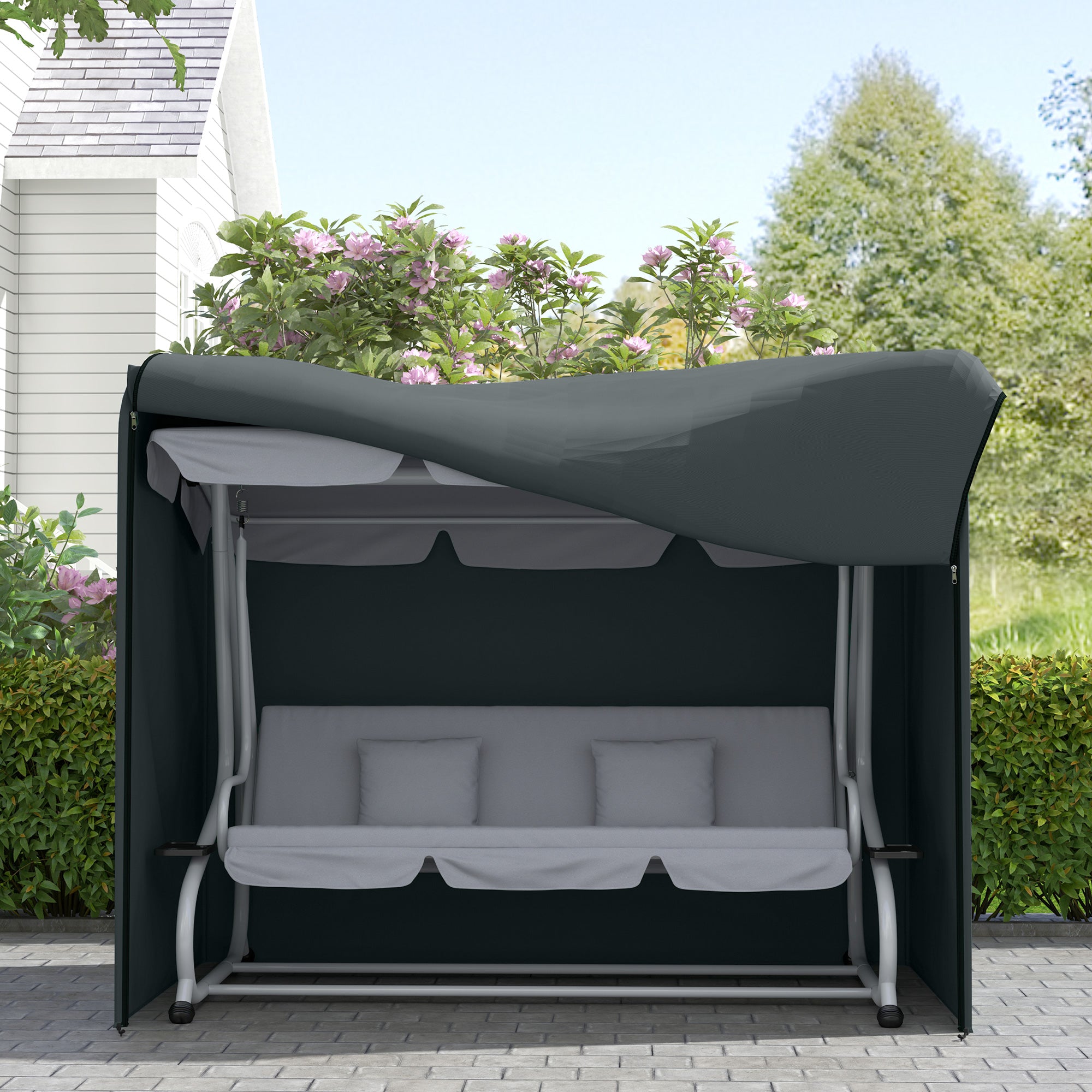 Three-Seater Waterproof Swing Chair Cover with Drawstring - Grey