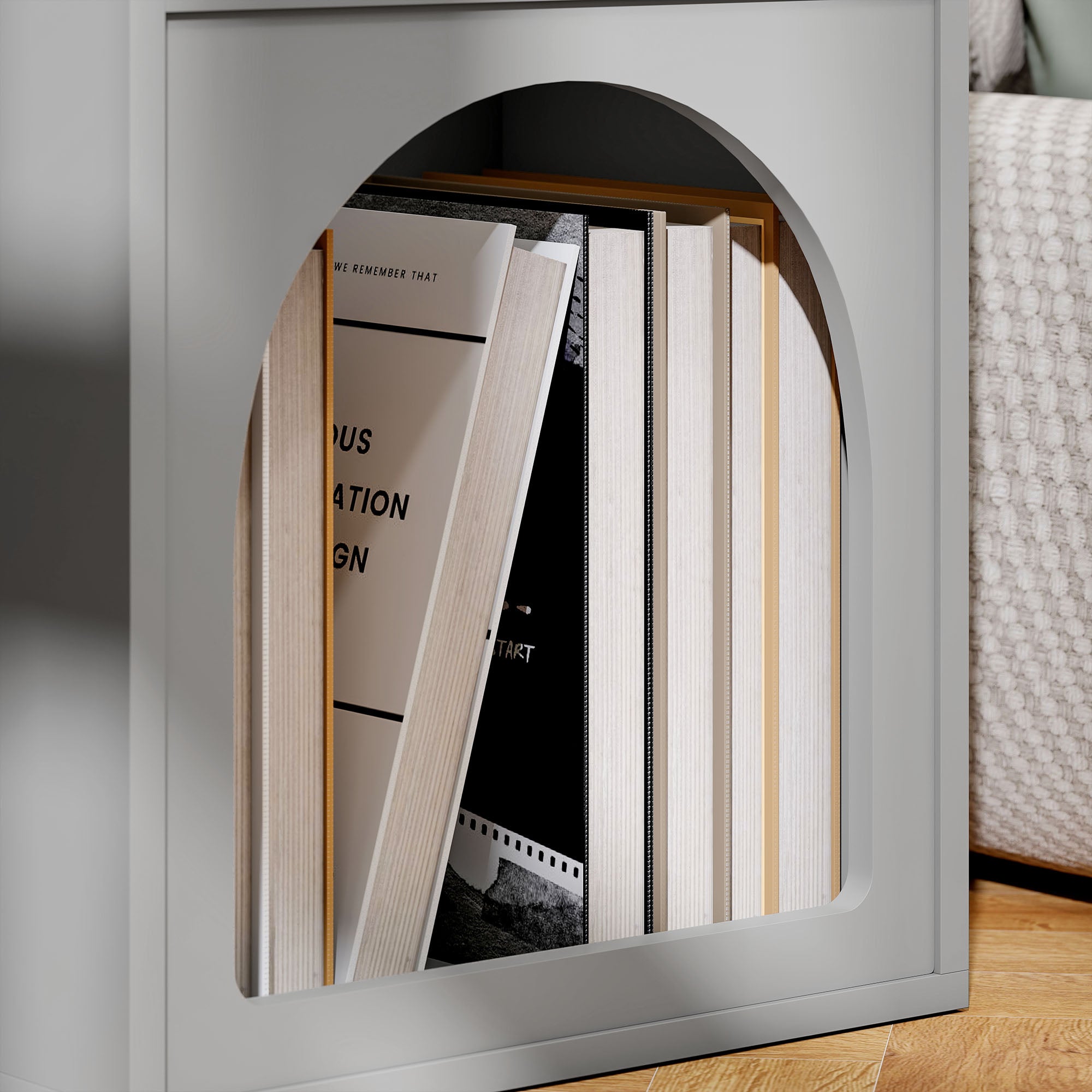 Bedside Table with 2 Open Compartments - Grey