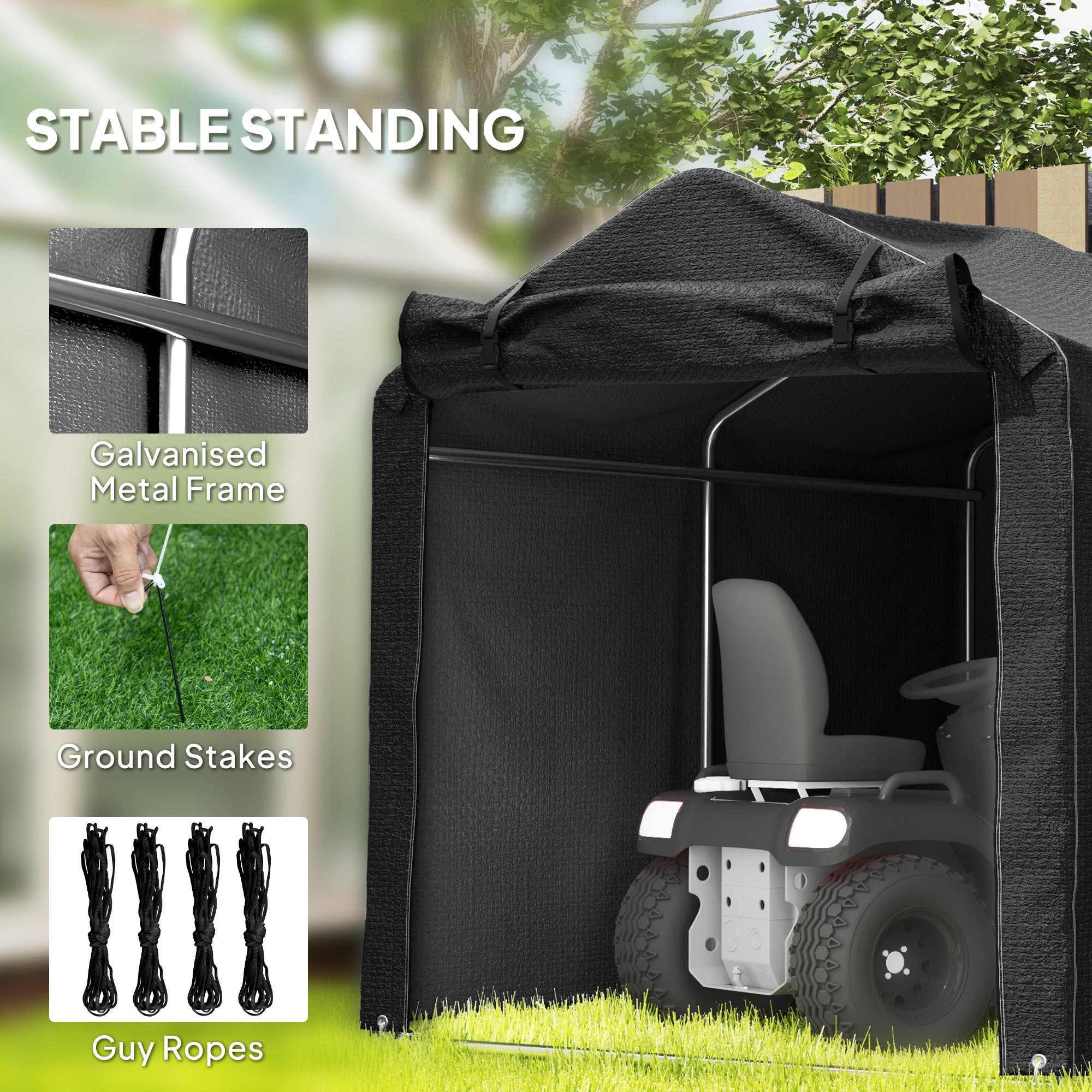 Garden Storage Tent with Roll-Up Door Waterproof Shelter - Black
