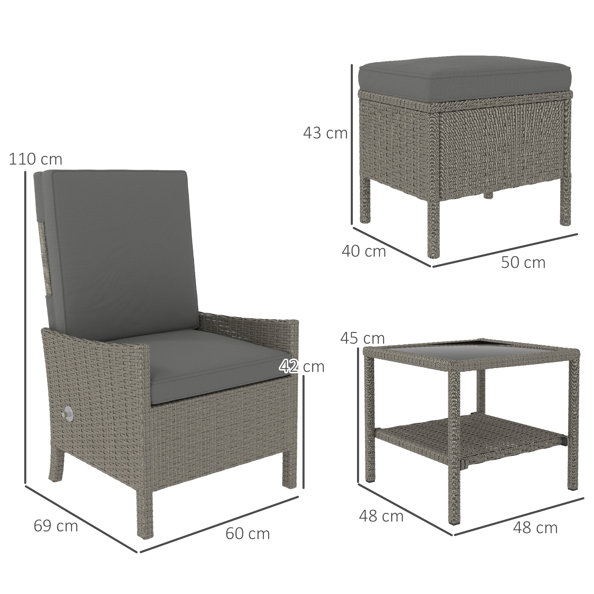 5 Piece Rattan Garden Furniture Set with Adjustable Backrests - Dark Grey