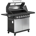 6+1 Burner Gas BBQ Grill, Outdoor Barbecue Trolley with Wheels, Warming Rack, Thermometer, Bottle Opener, Silver Tone