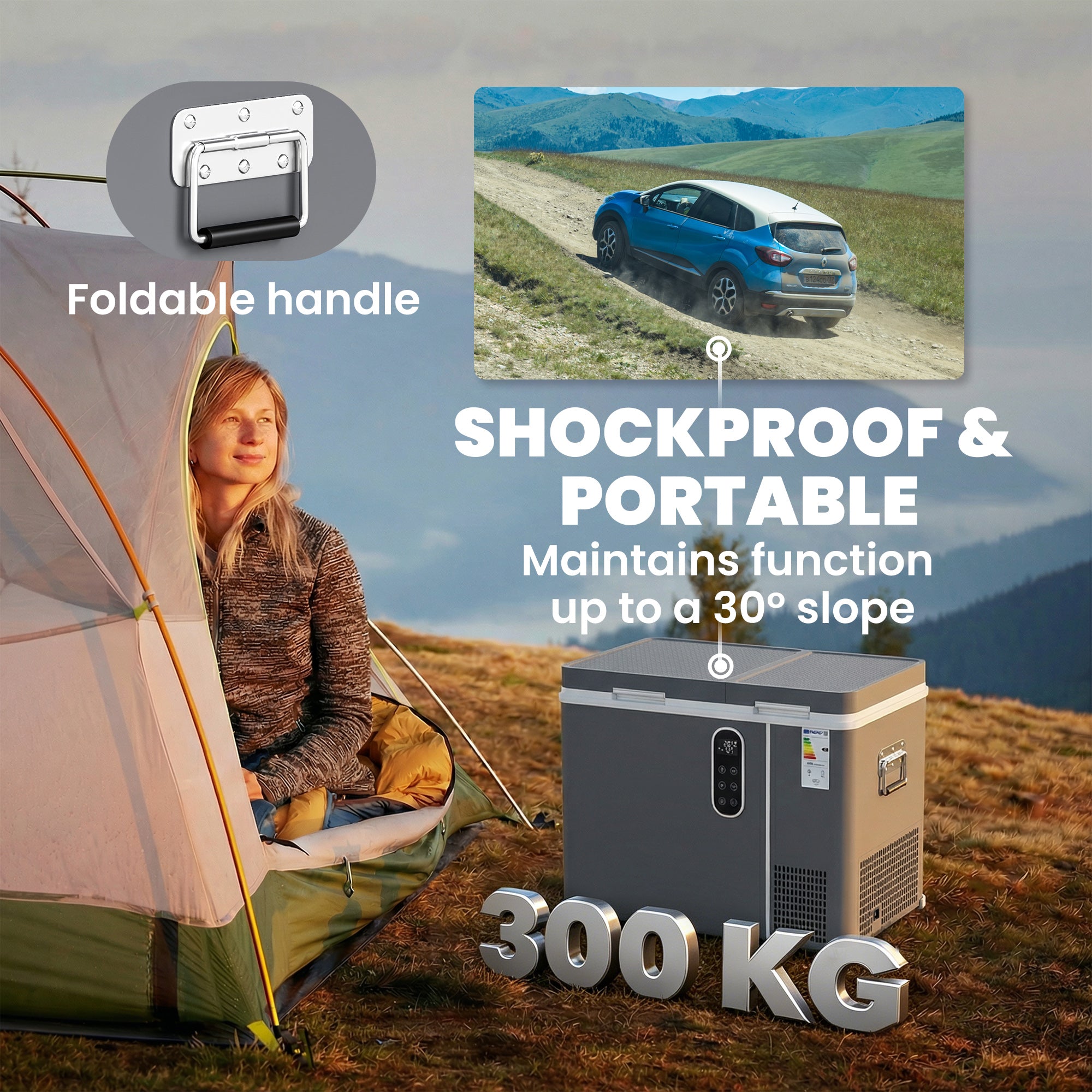 45L Compressor Car Fridge Freezer, Dual Zone Camping Refrigerator with App Control, Grey