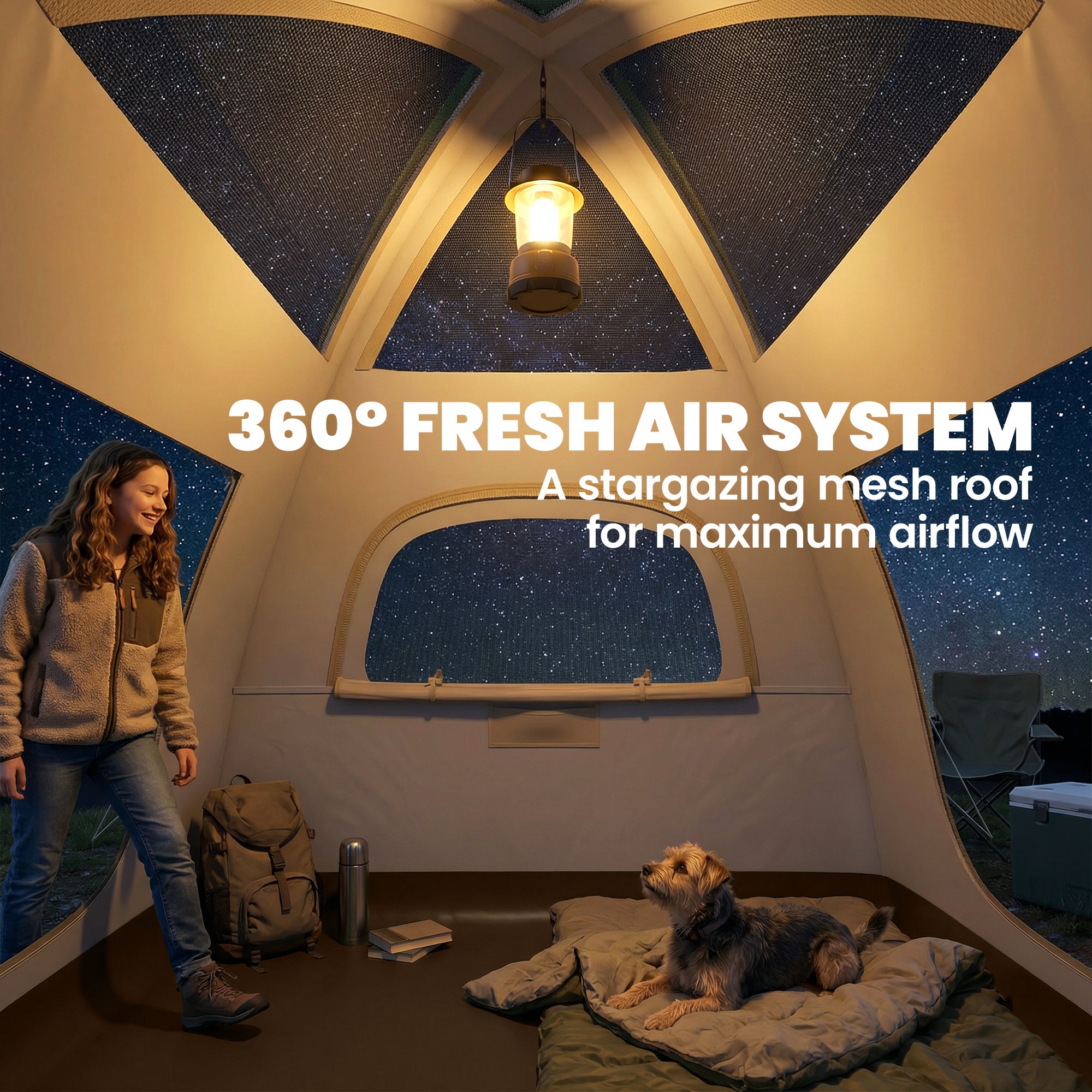 Inflatable Camping Tent with Rainfly, 3 Man Air Tent 3000mm Waterproof Blow Up Tents, Cream