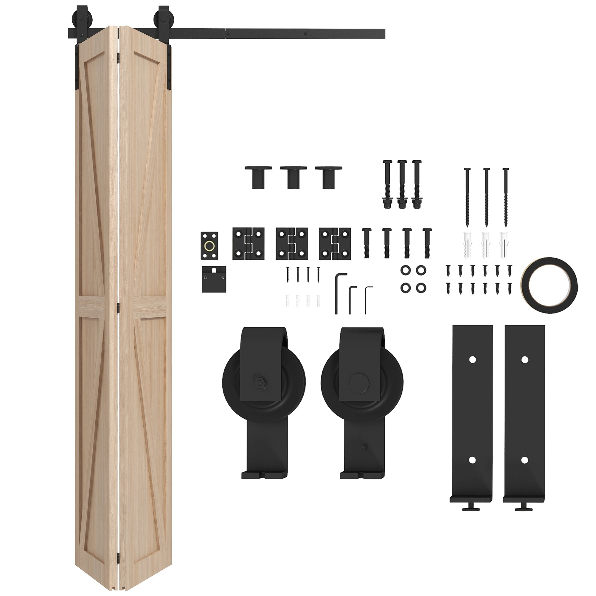 4FT/122CM Bi-Folding Sliding Barn Door Hardware Track Kit, Heavy Duty Sliding Door Kit for 2 Doors with J Shape Hanger