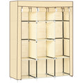 Fabric Wardrobe with Dual Rails and Shelves for Organized Storage - Beige