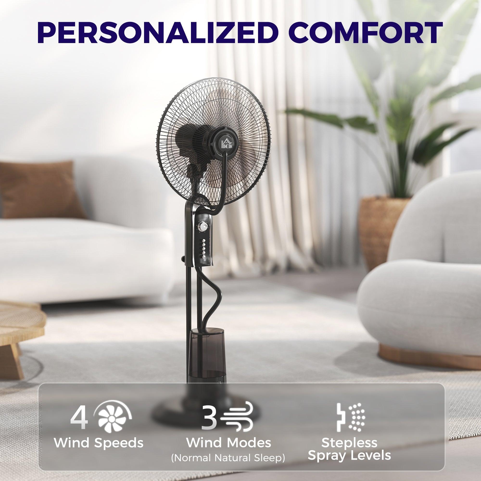 Pedestal Fan with Water Mist Spray, Spray Misting Fan with 70° Oscillation, Tilt Head, 3 Speeds, 3 Modes, Adjustable Mist, 3.2L Water Tank, for Home, 120 cm