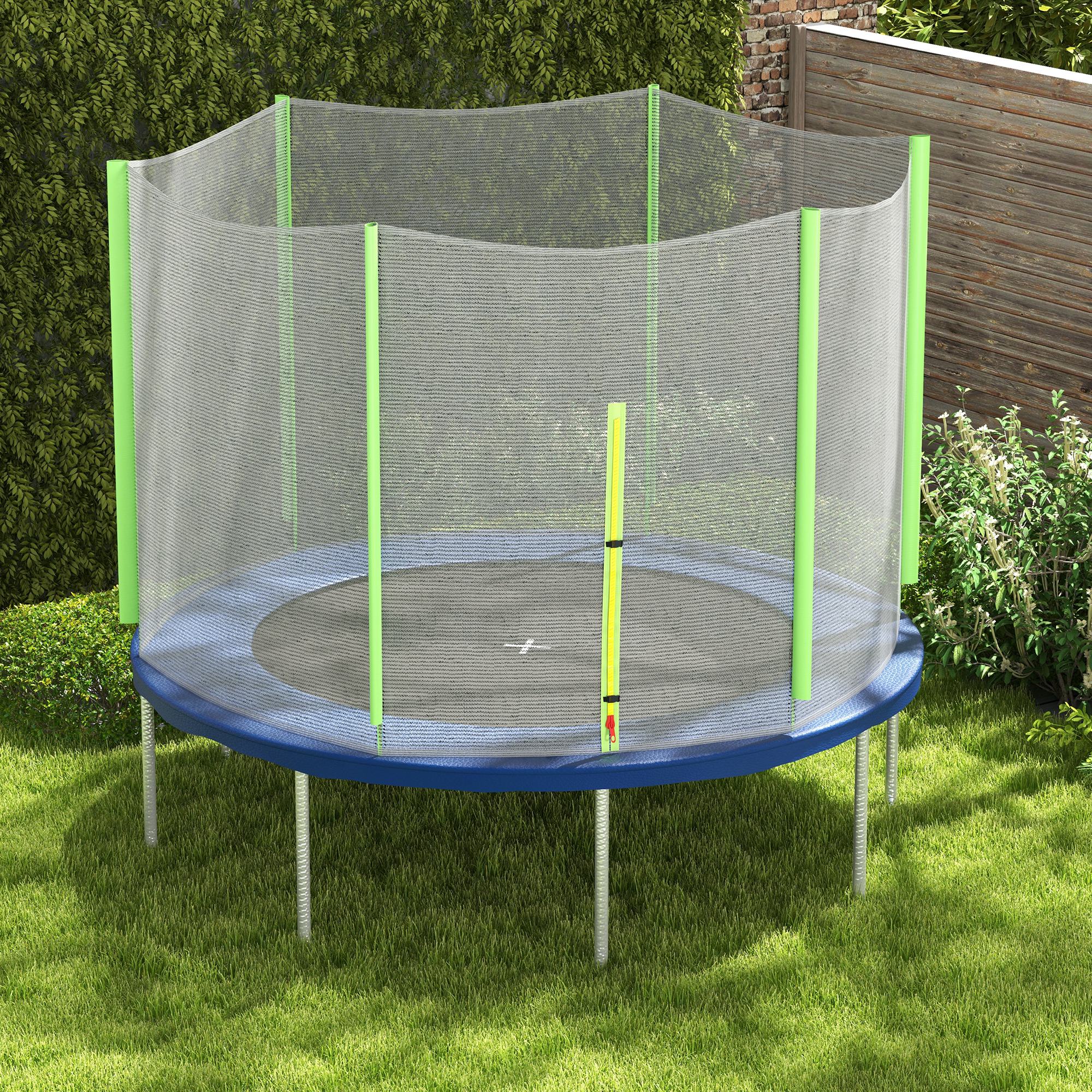 10ft Trampoline Net Replacement with 6 Plastic Pole Covers, Weather-Resistant Trampoline Netting Replacement with Zipped Entrance, Poles Not Included, Green