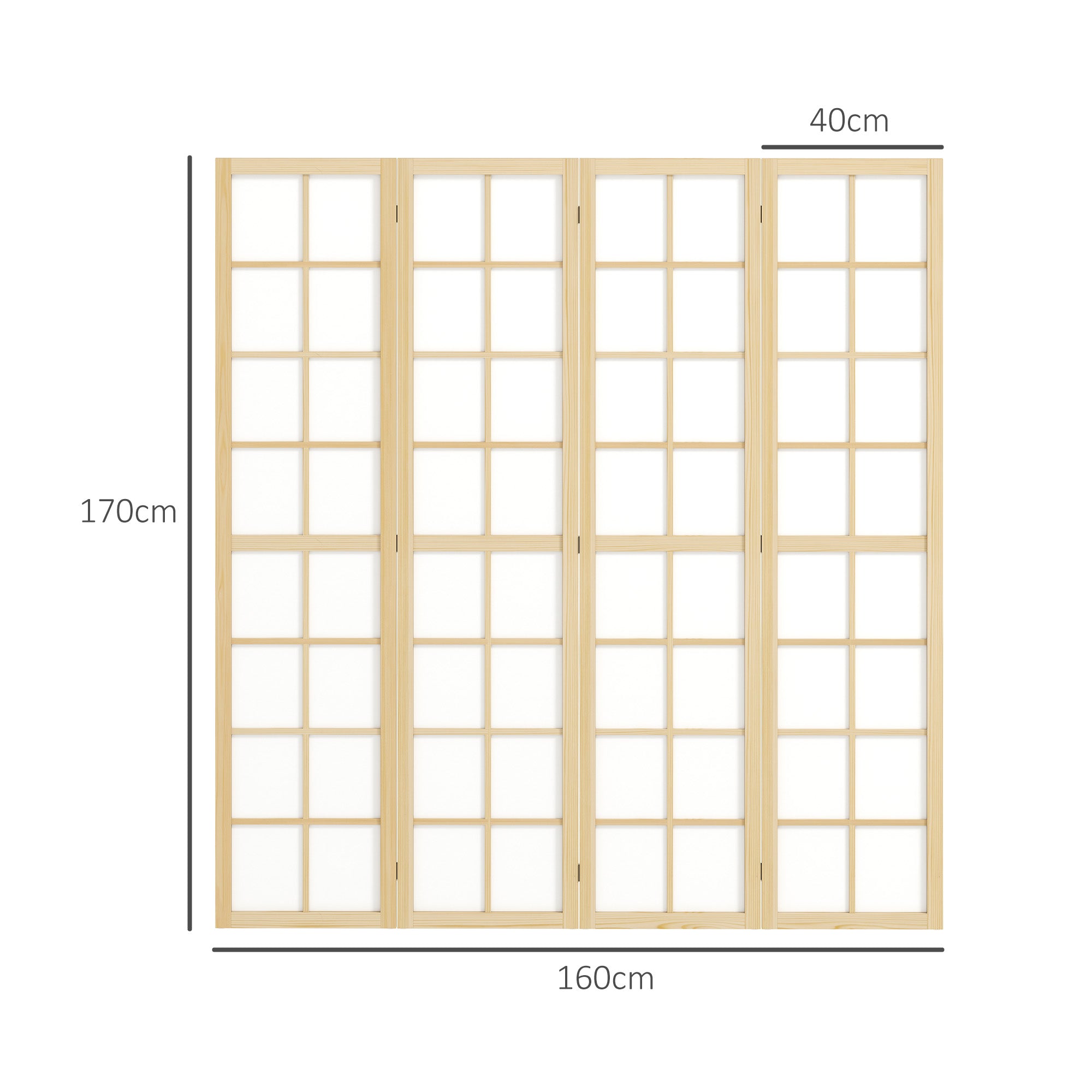 4 Panel Folding Room Divider 160x170cm Freestanding Privacy Screen - Natural Wood Finish