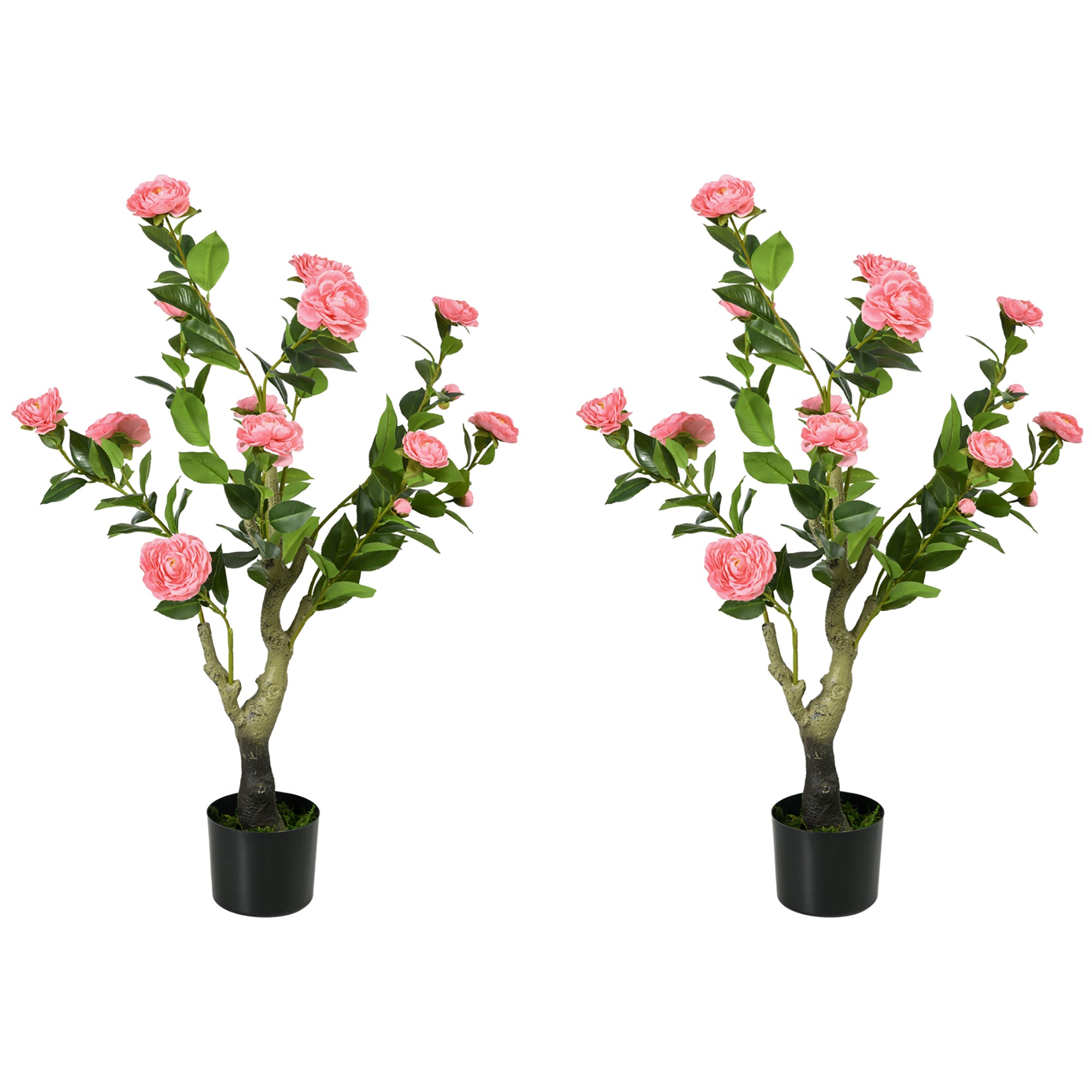 2 Pieces Decorative Artificial Plants Camellia Flower with Pot, Fake Plant for Home Indoor Outdoor Decor, 95cm, Pink