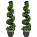 Set of 2 Spiral Boxwood Topiary Trees with Lavender and Pots 115cm - Blue