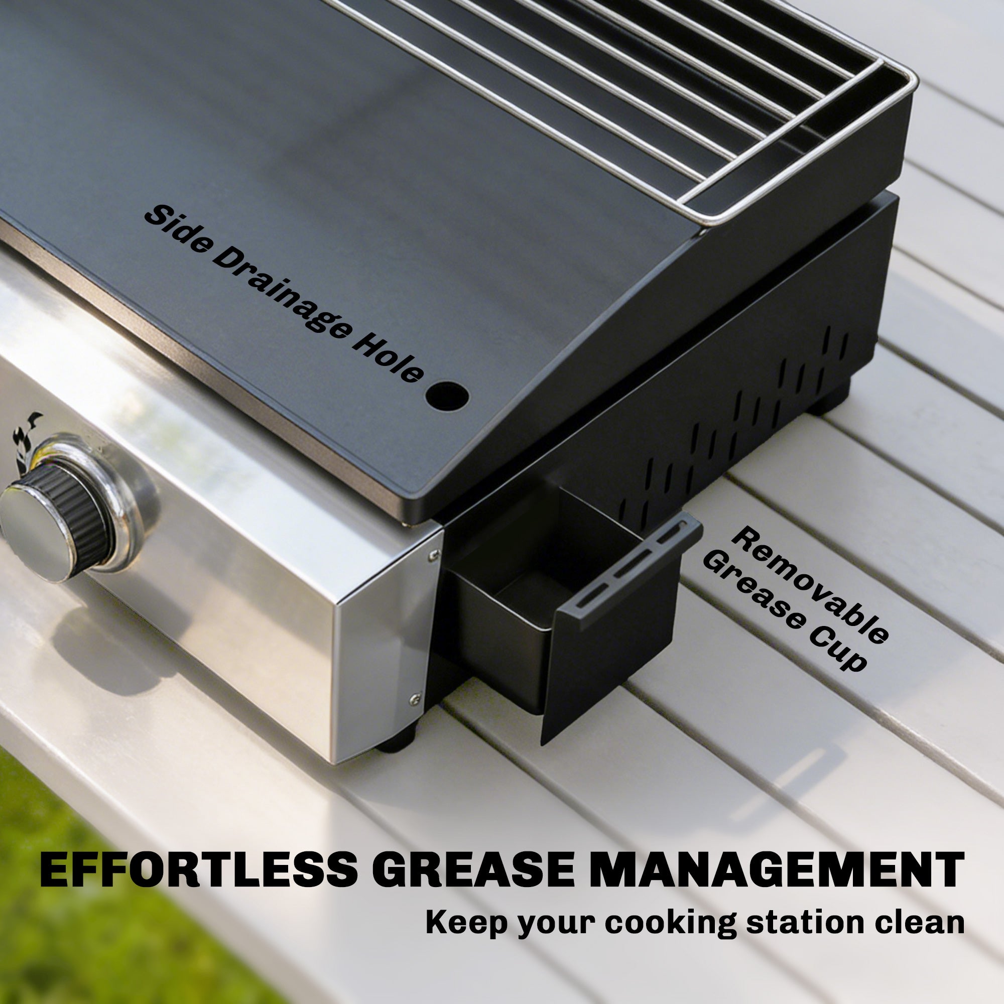 3 Burner Grill Griddle, Portable Gas Plancha with Warming Rack, 7.5 kW, Tabletop Gas BBQ with Grease Cup, Black