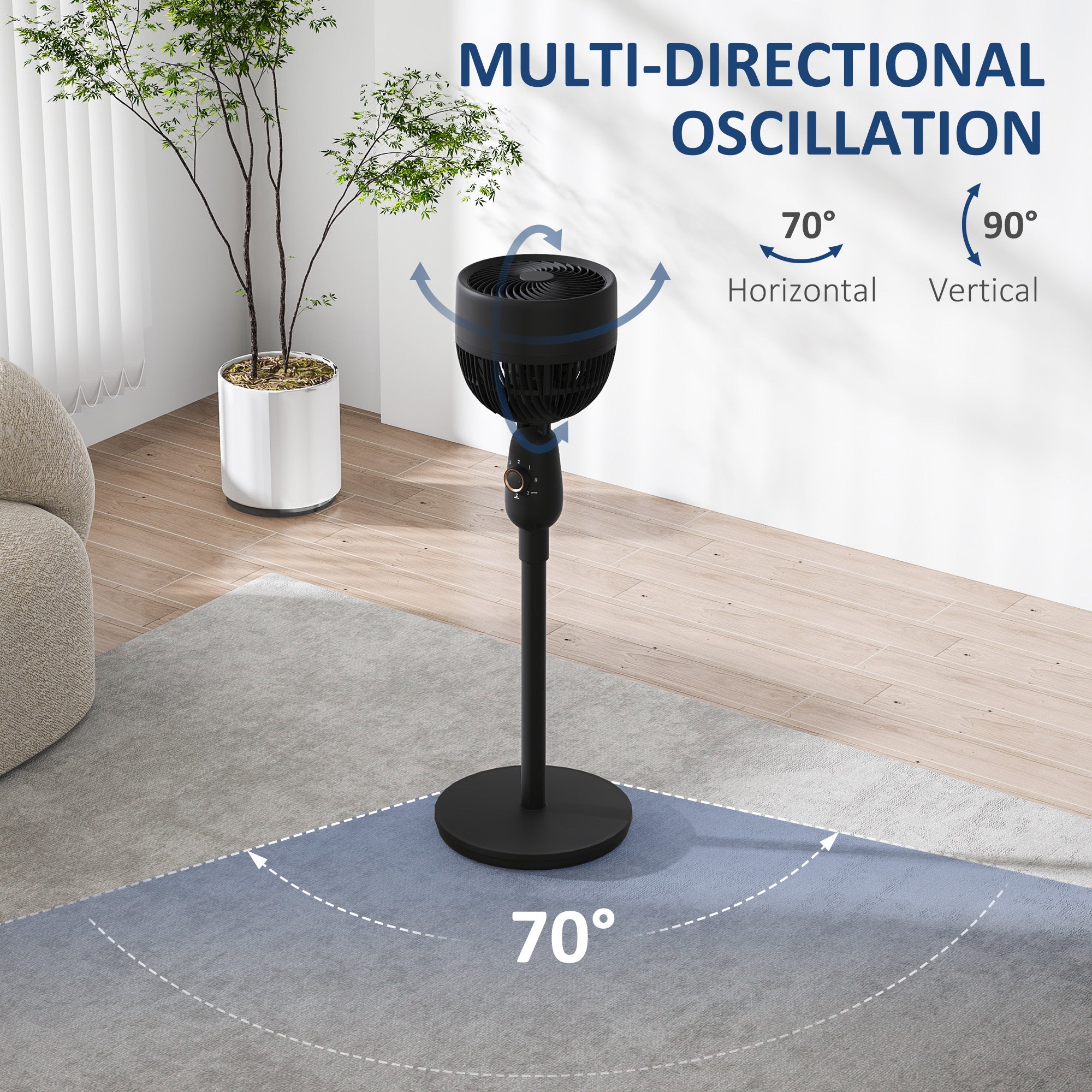 Pedestal Fan, Powerful Air Circulator, 12 Inch Floor Standing Fan with 3 Speed Settings, Oscillating Function for Bedroom, Home and Office, Black