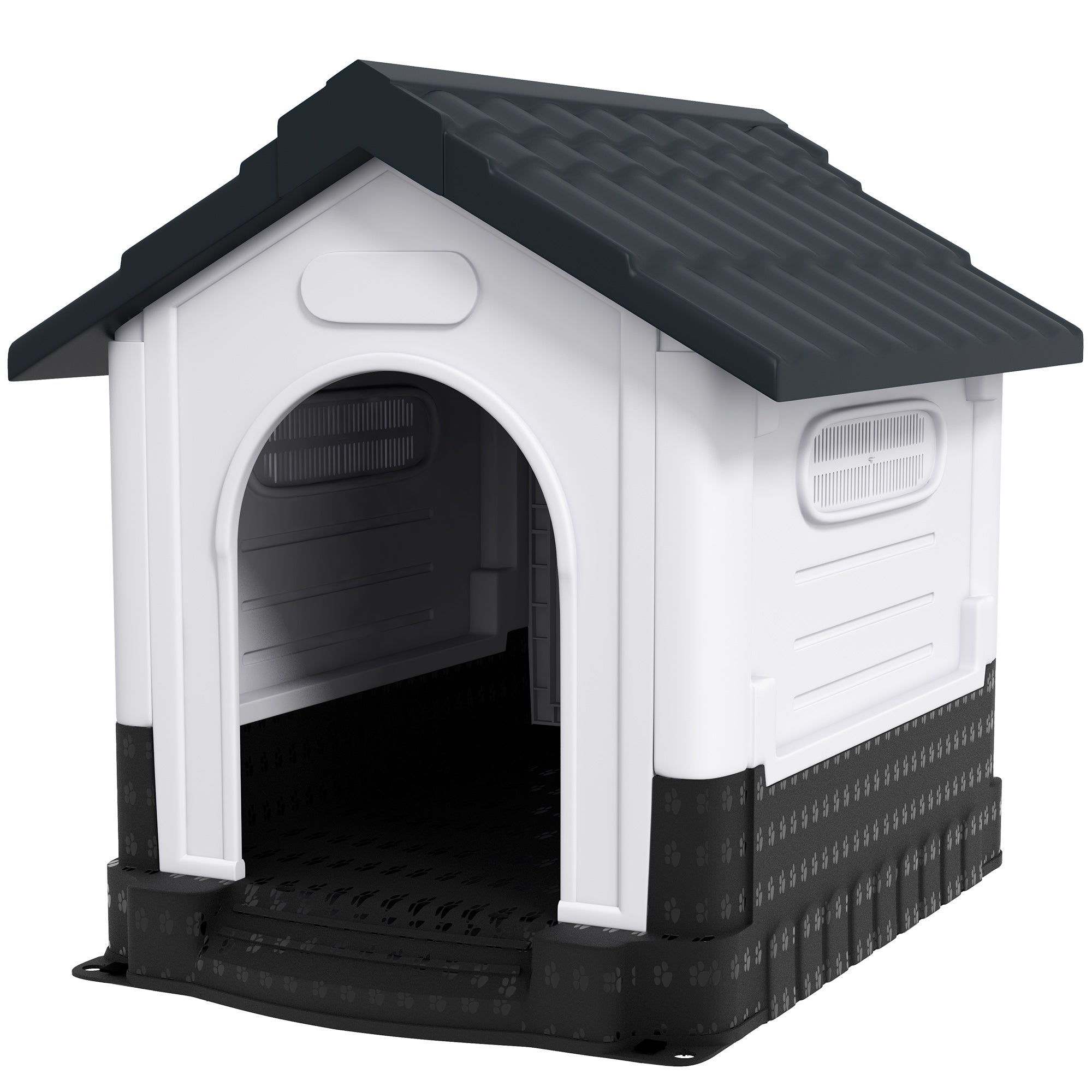 Plastic Dog Kennel with Windows, for Garden Patio, Medium and Large Dogs, 101 x 88 x 99cm - Grey