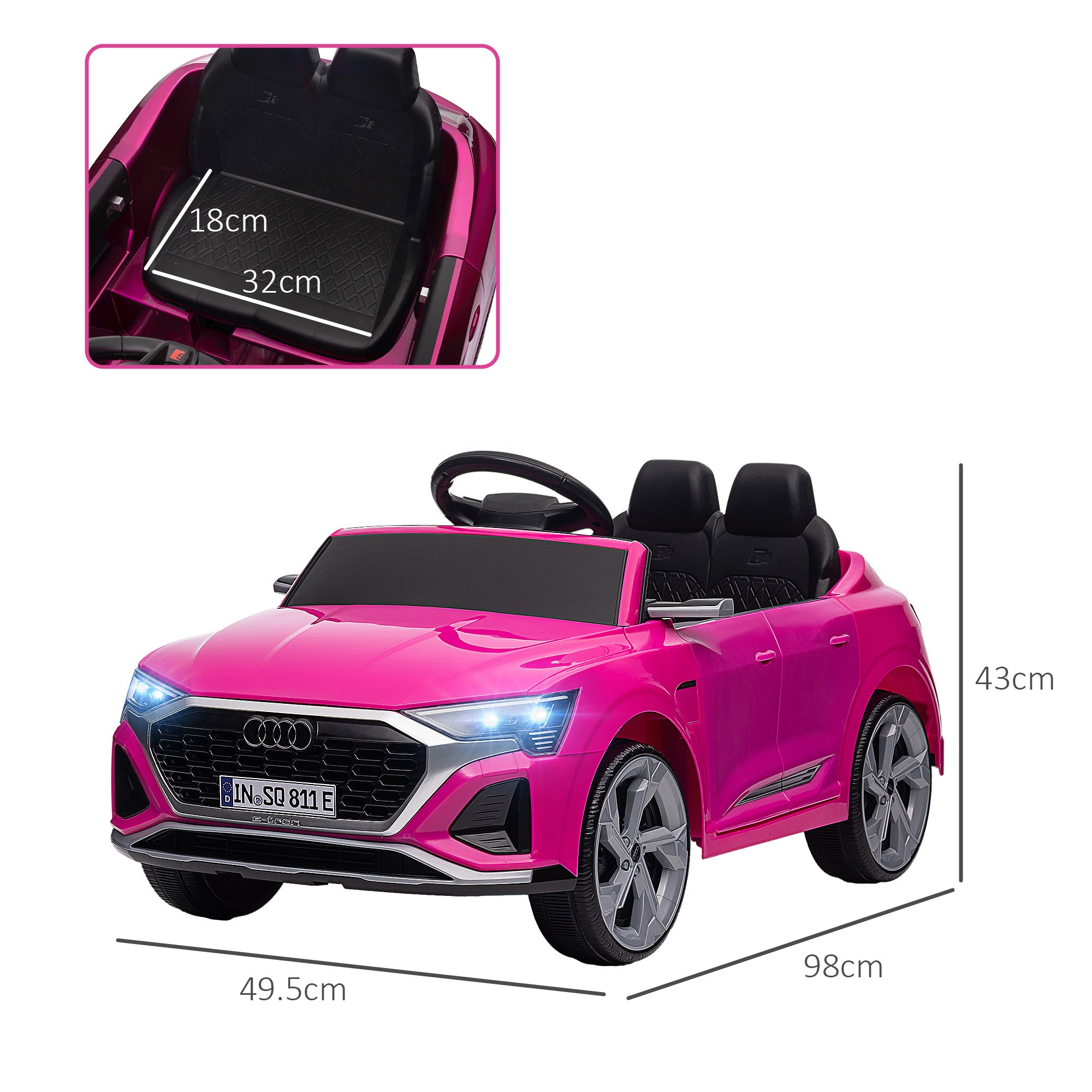 Audi Q8 e-tron Sportback Licensed 12V Ride-On Car with Remote, Suspension, Headlights, Music, Horn - Pink