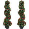 Decorative Artificial Plants Set of 2, UV Resistant Fake Plants in Pot for Indoor Outdoor Decor, 90cm, Red
