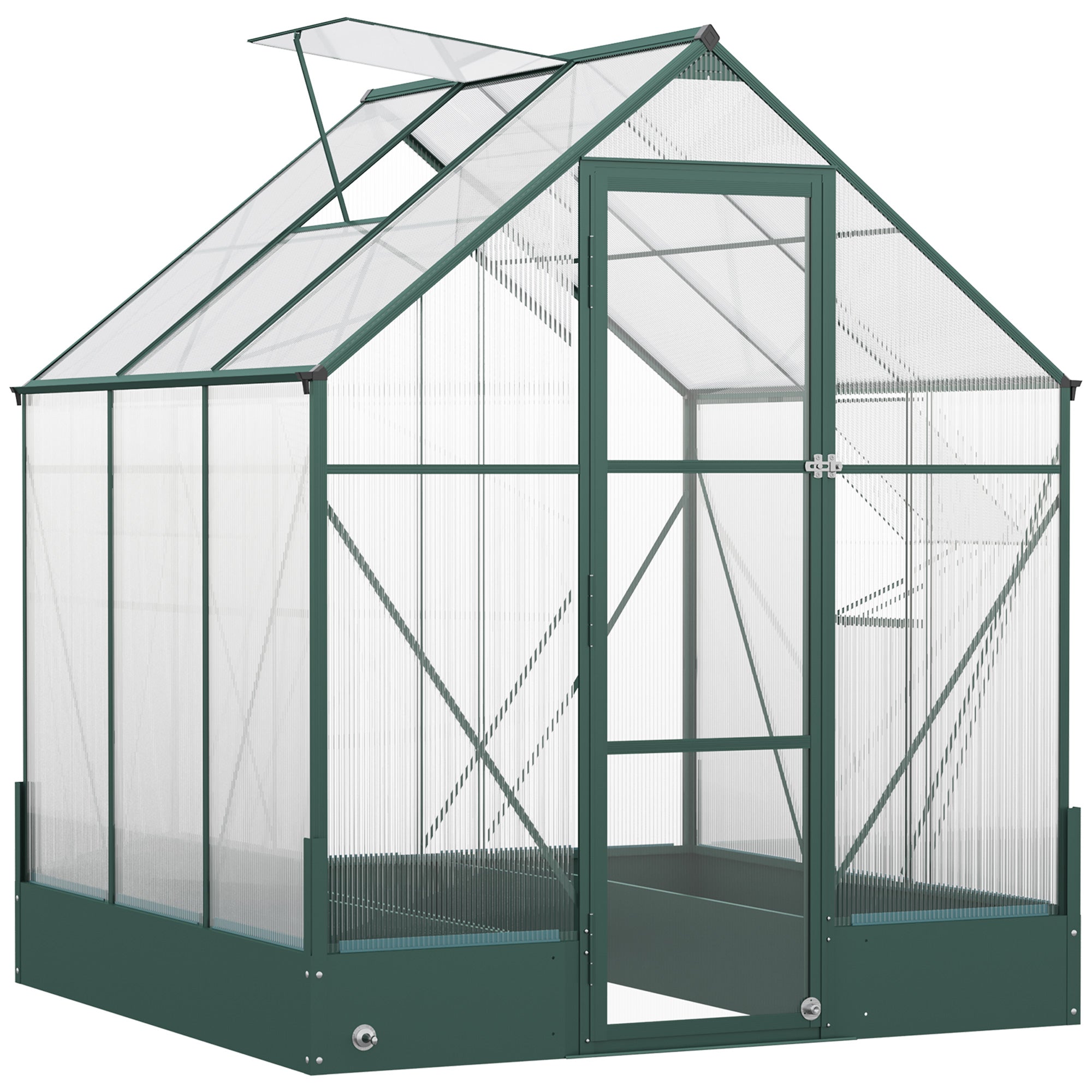 Garden Walk-in Aluminium Greenhouse Polycarbonate with Plant Bed, Temperature Controlled Window, Foundation, 6 x 6ft