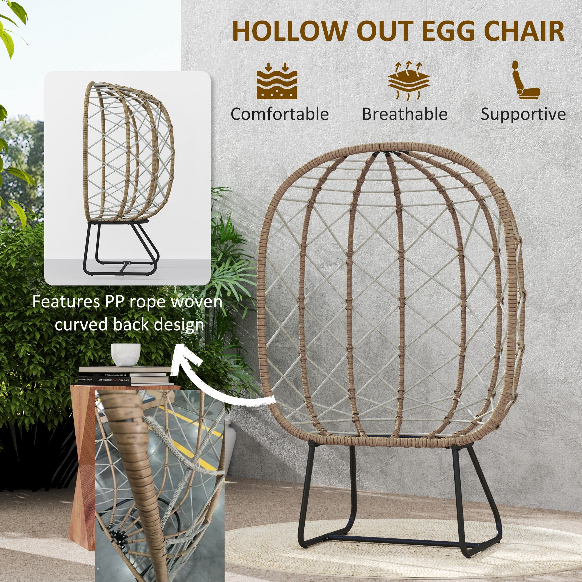 1 Piece Rattan Egg Chair with Cushion and Headrest - Brown
