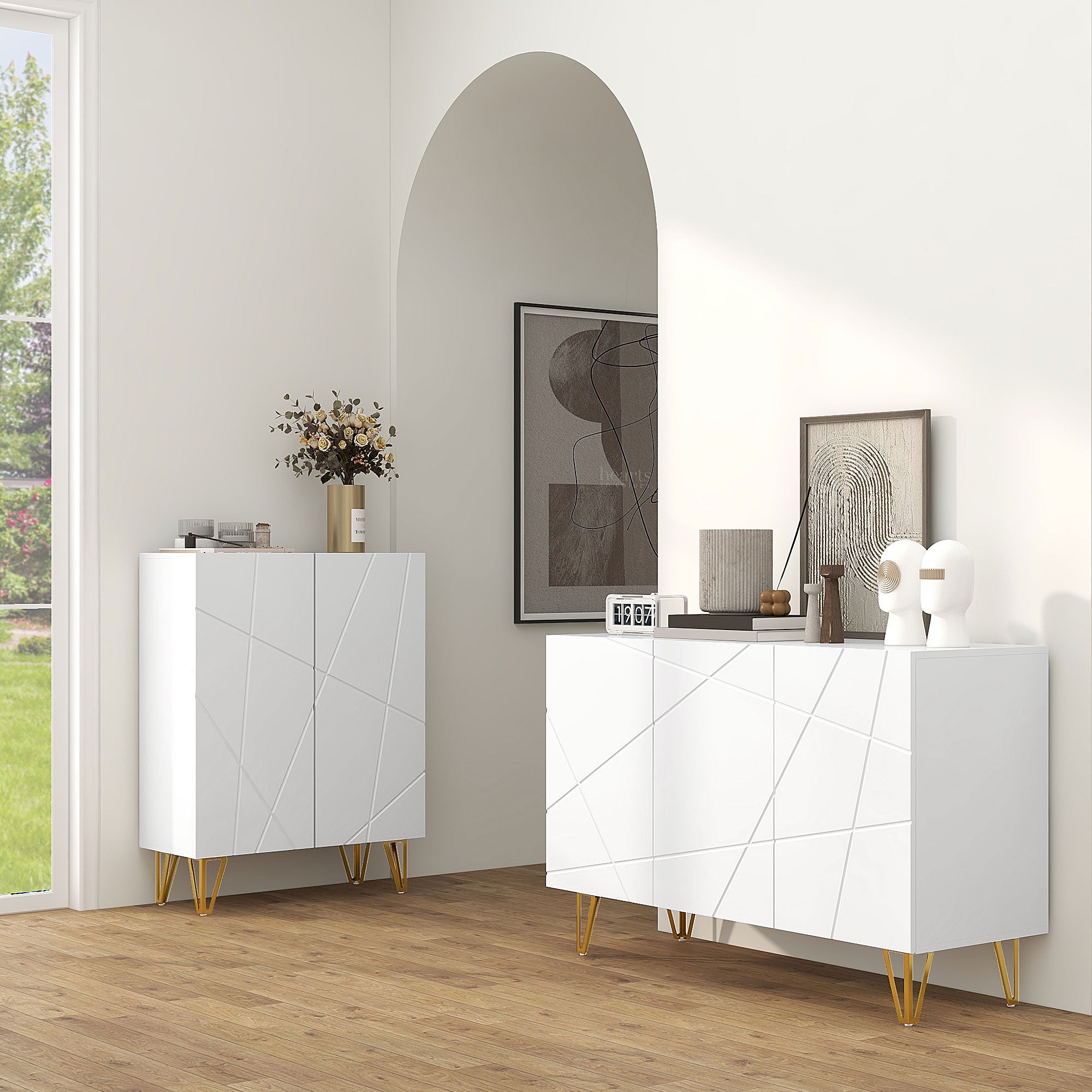 Modern Luxe High Gloss Sideboard, with Hairpin Legs - White