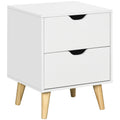 Bedside Table with 2 Drawers and Pine Wood Legs for Bedroom & Living Room - White