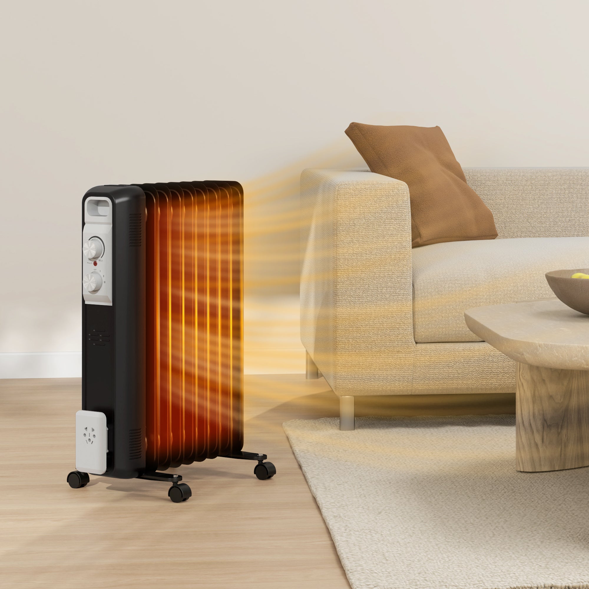 2kW Nine Fin Oil-Filled Radiator - Black