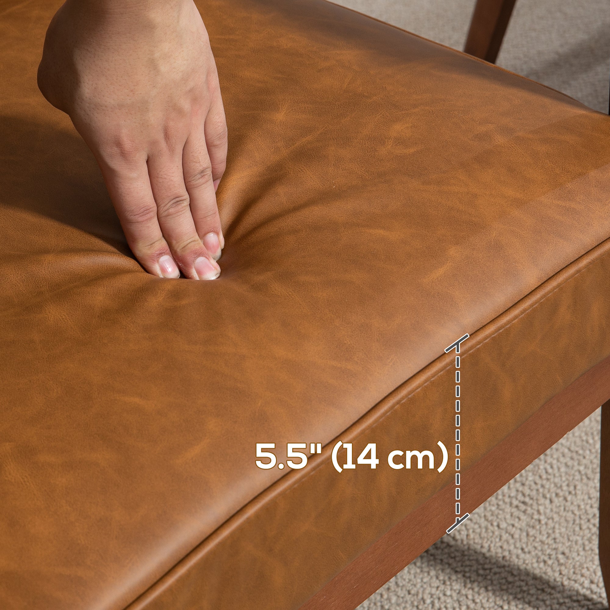 2 Pack Retro-Style Accent Chair, with Faux Leather Seat - Brown