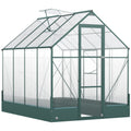 Garden Walk-in Aluminium Greenhouse 6x8ft with Polycarbonate Panels, Plant Bed & Temperature-Controlled Window - Green