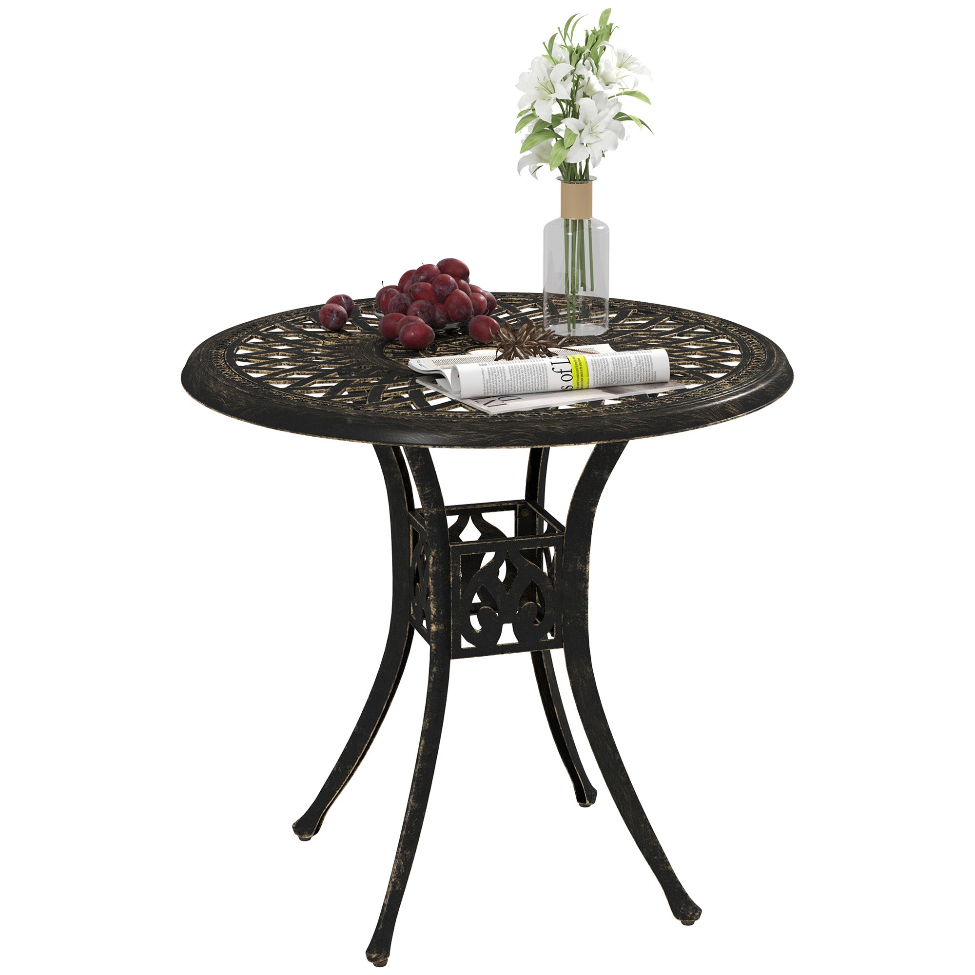 78 cm Round Garden Dining Table with Parasol Hole Bronze Cast Aluminium