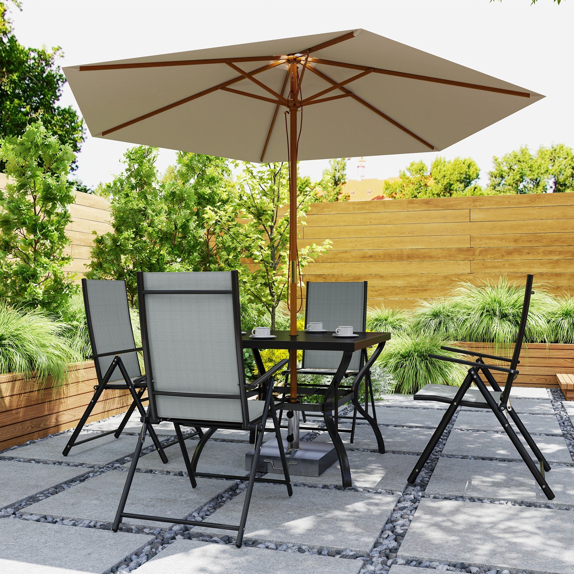 5 Piece Steel Frame Patio Dining Set with Folding Chairs - Grey Black