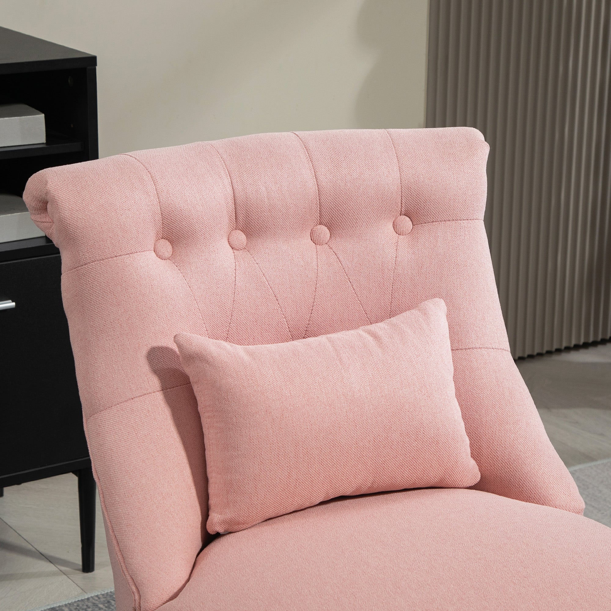 Fabric Single Sofa Dining Chair Tub Chair Upholstered W/ Pillow Solid Wood Leg Home Living Room Furniture Pink