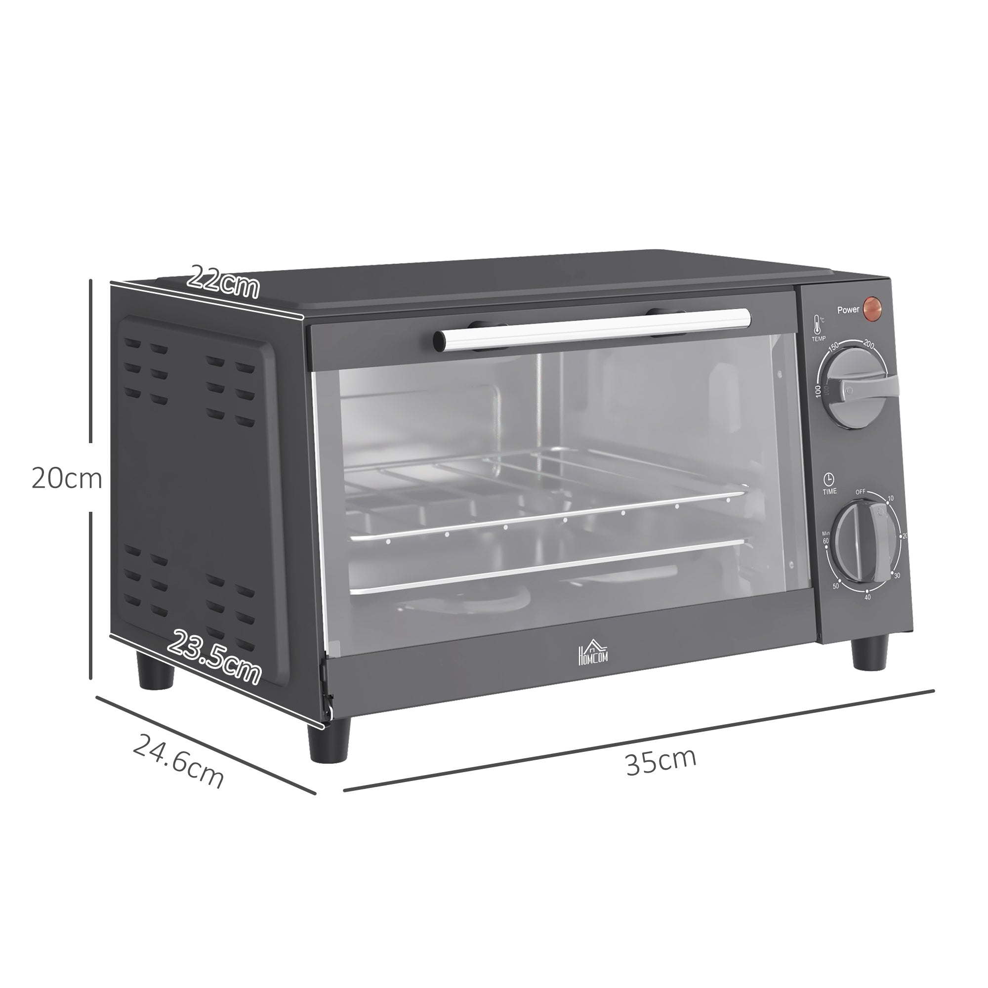 Mini Oven, 9L Countertop Electric Grill, Toaster Oven with Adjustable Temperature, Timer, Dishwasher Safe Baking Tray and Wire Rack, 750W, Grey