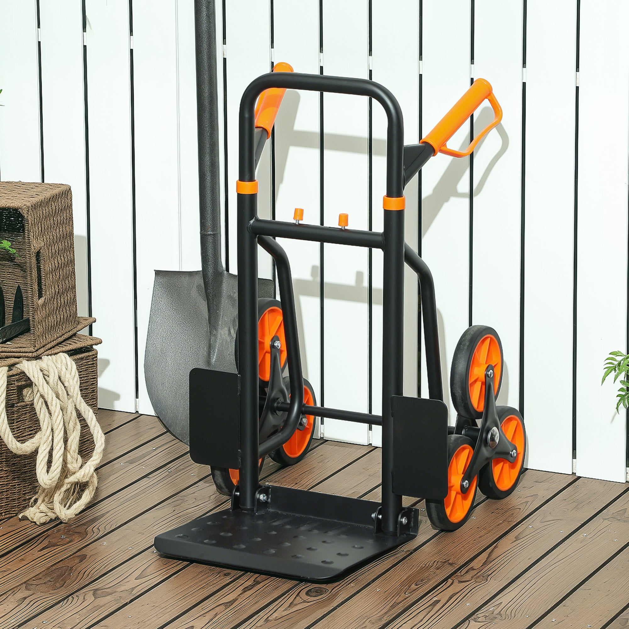 DURHAND Six-Wheel Folding  Sack Barrow Trolley - Black/Orange