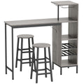 3 Pieces Dining Room Set, 2 Round Stools with Footrest, 6-Tier Dining Table with Storage Shelves, Natural