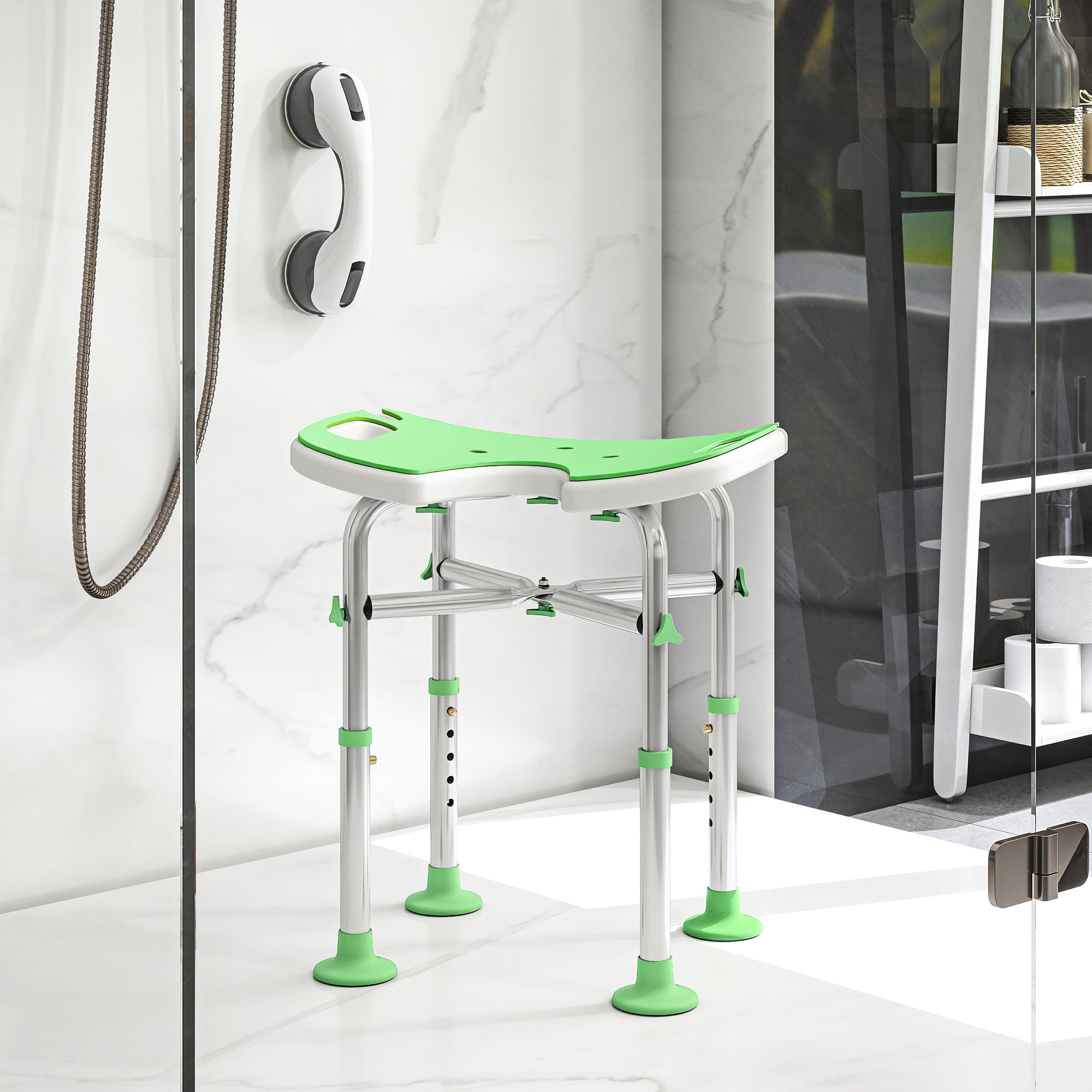 39-51.5cm 'U' Seat Padded Shower Stool - Green
