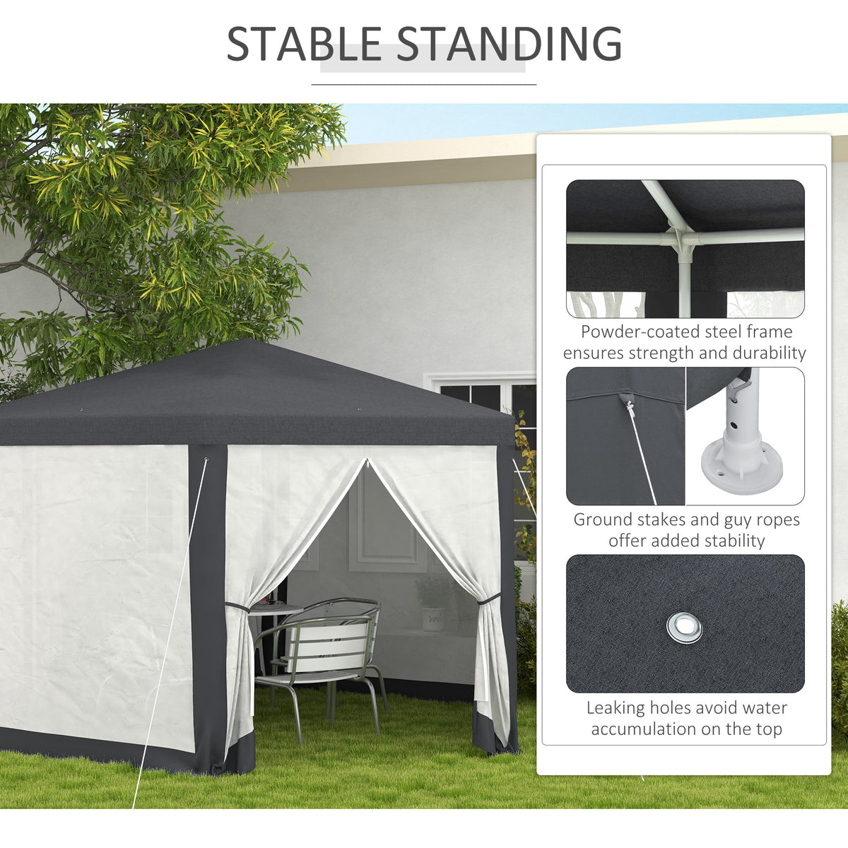 4 Metre Hexagon Steel Frame Gazebo with Netting - Dark Grey